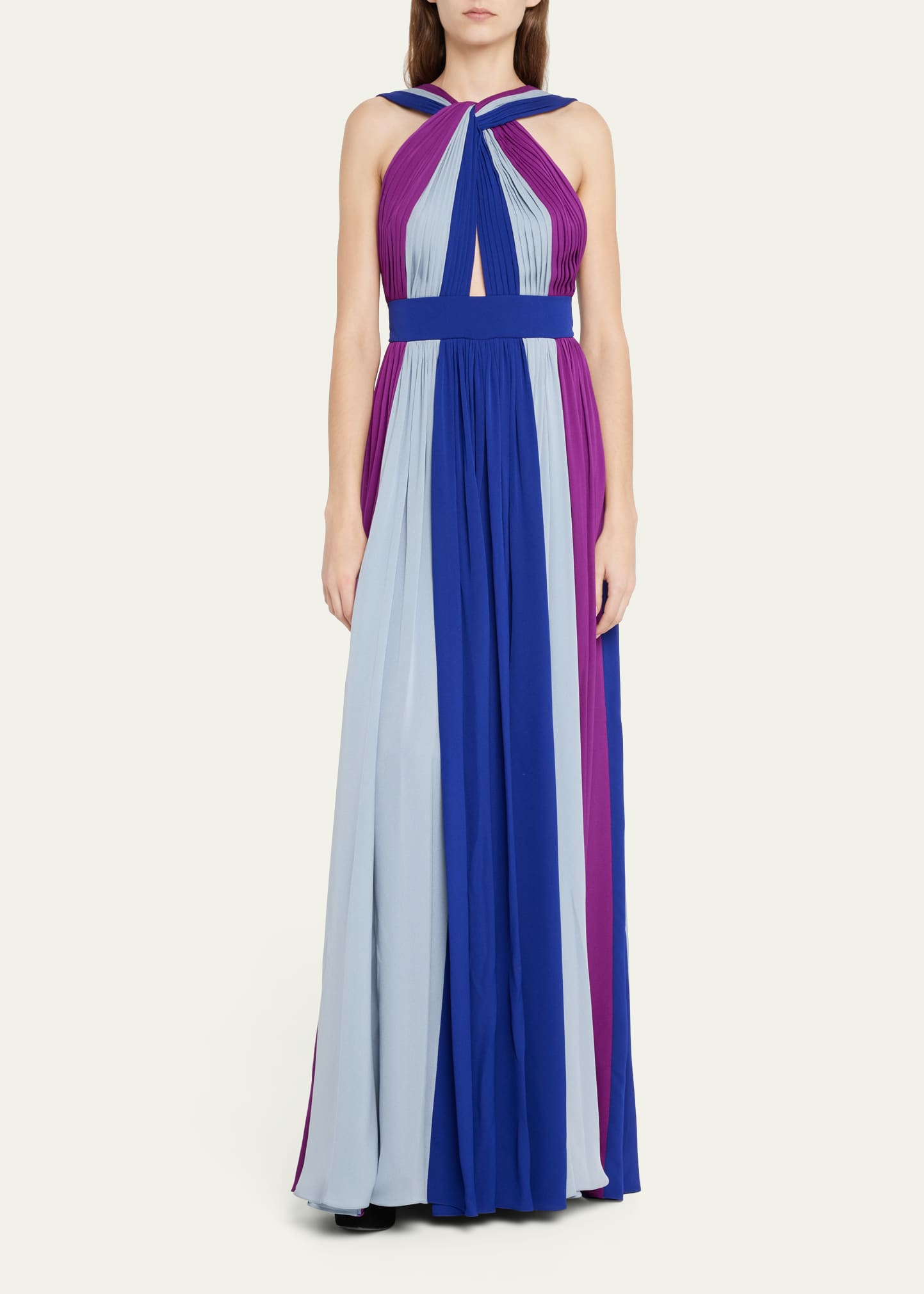 Colorblock Halter Silk Long Dress