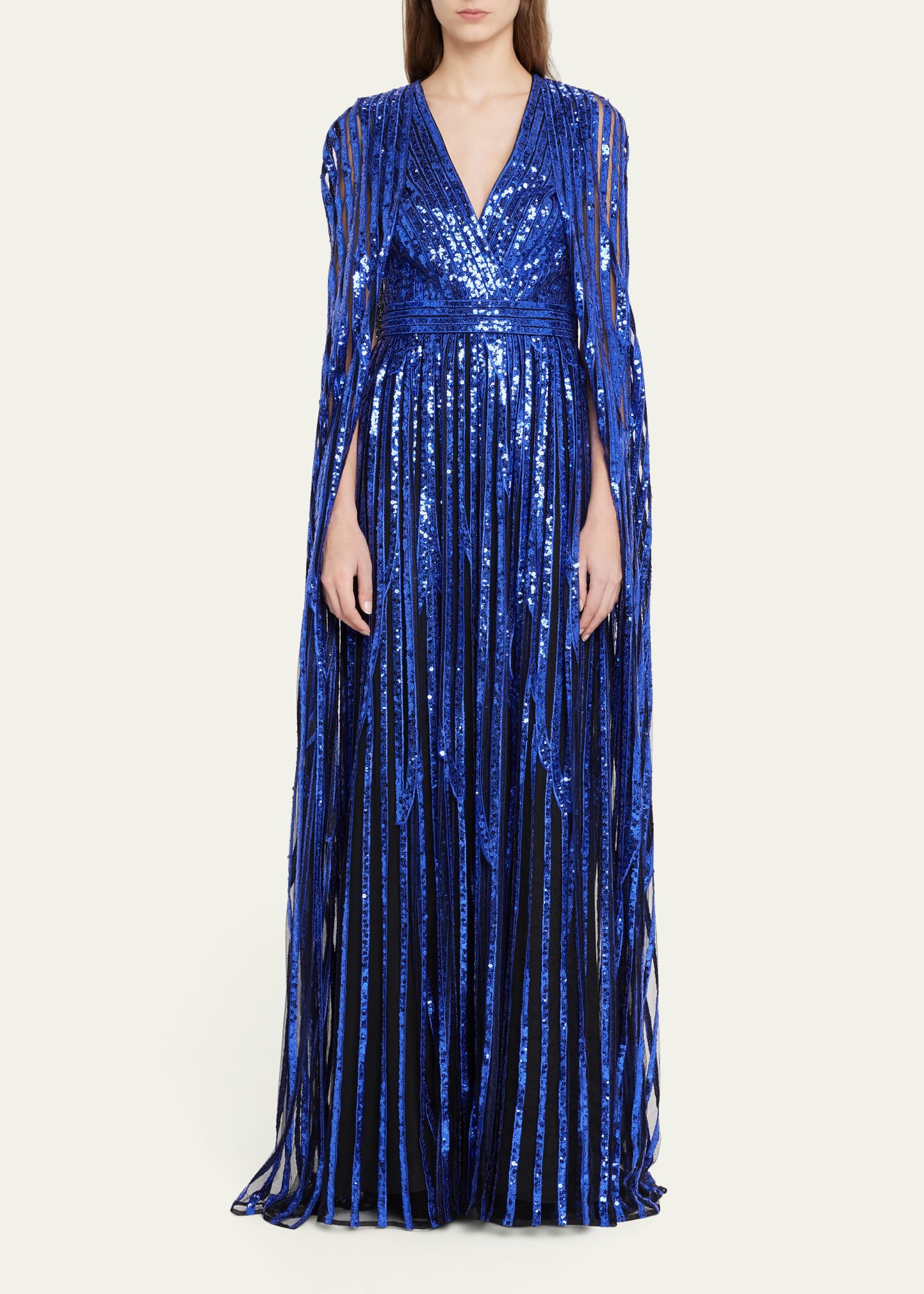 Elie Saab Cape-effect Sequined Embroidered Tulle Gown In Royal Purple ...