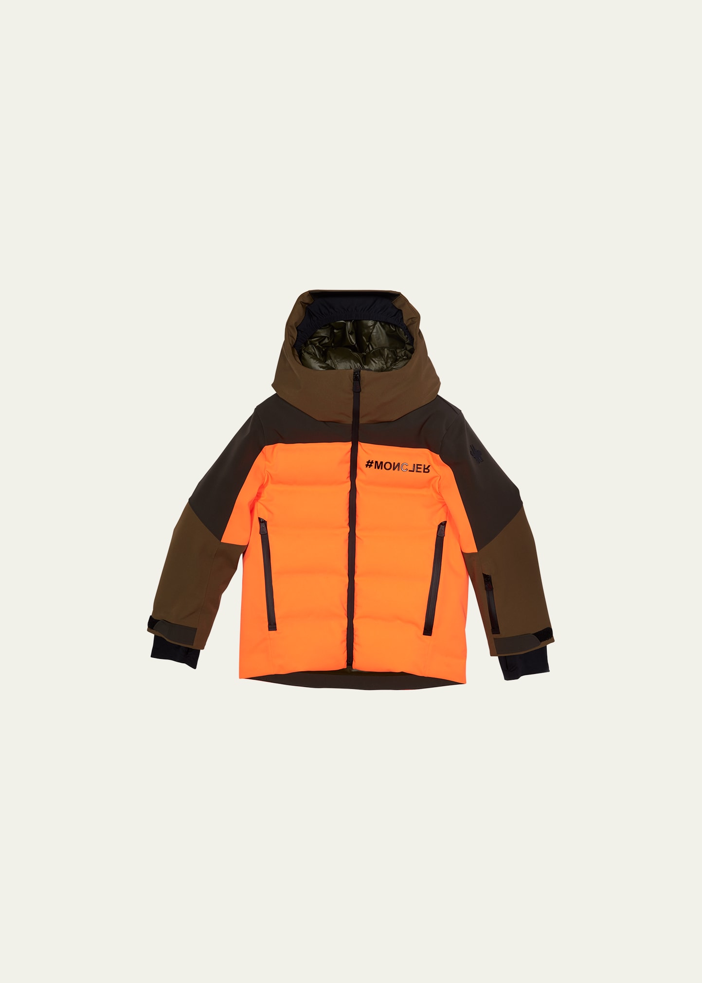 Moncler Kid's Montmiral Guibbotto Half Reversed-logo Colorblock Jacket In Orange