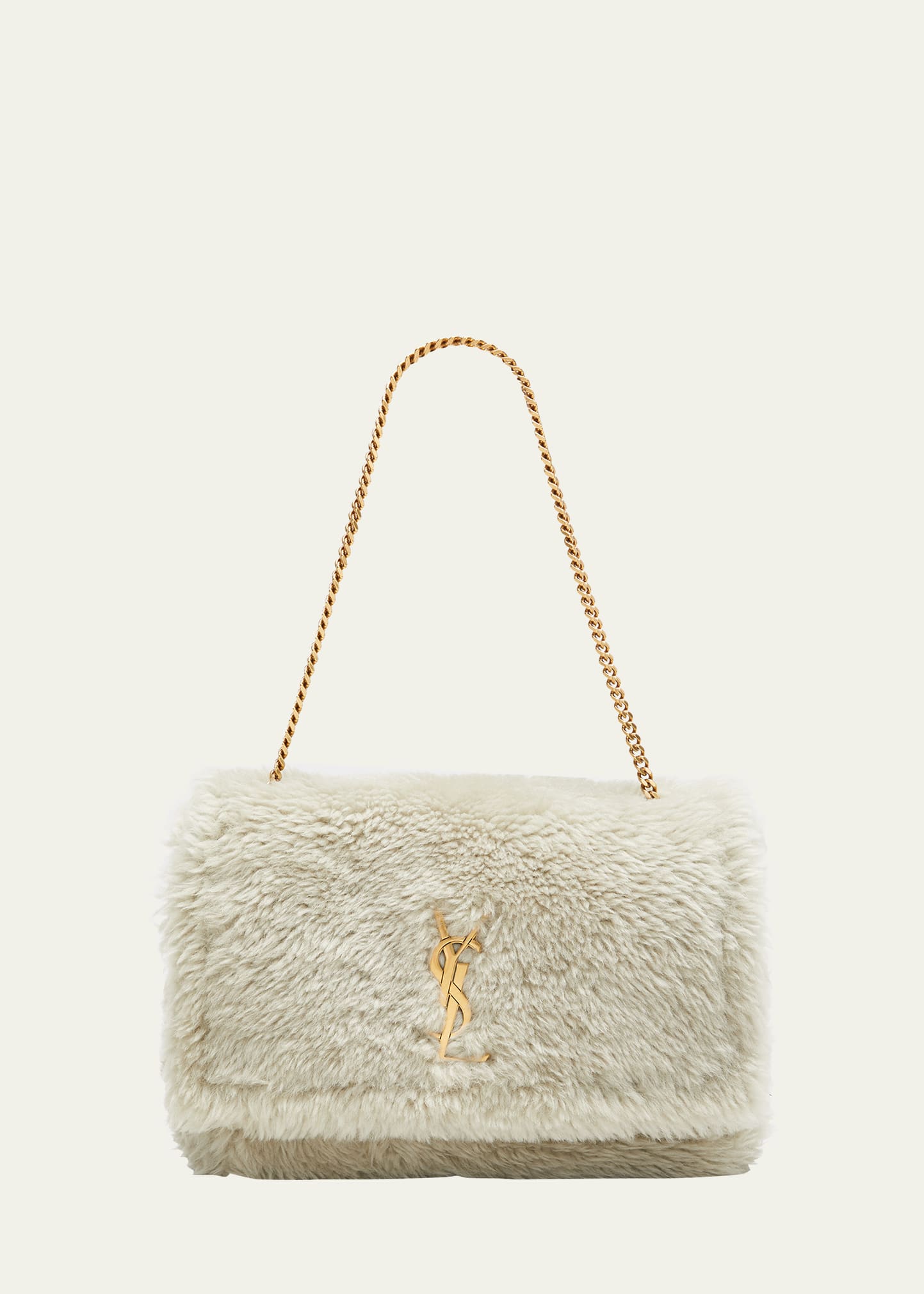 Saint Laurent YSL Puffer Shearling Shoulder Bag Green Fur