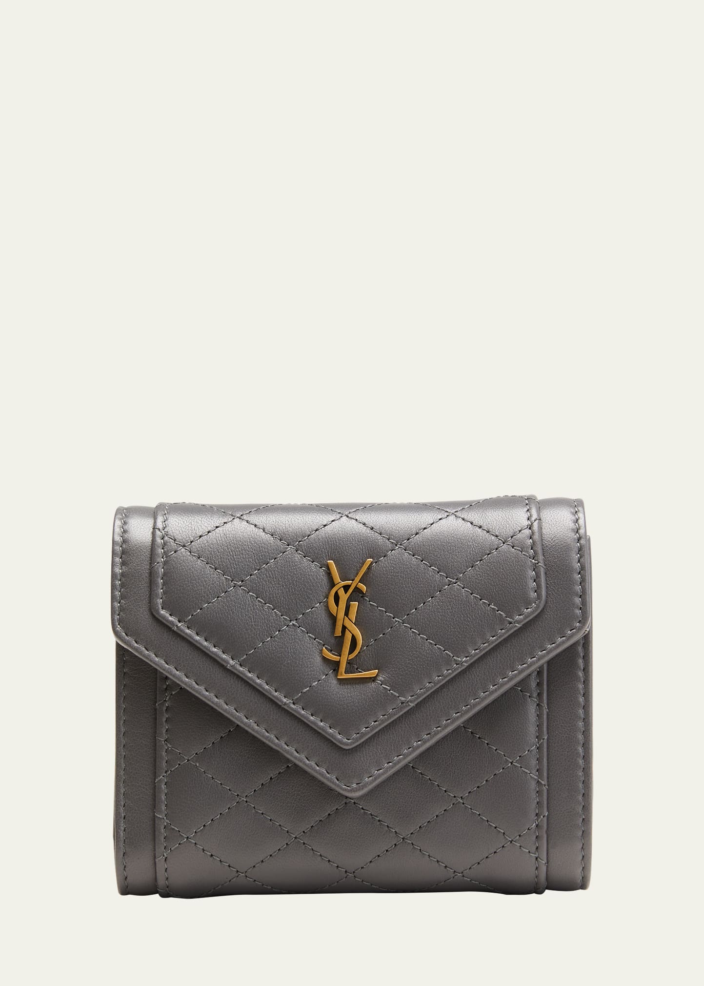 Saint Laurent Gaby Compact Tri-Fold Wallet In Quilted Lambskin