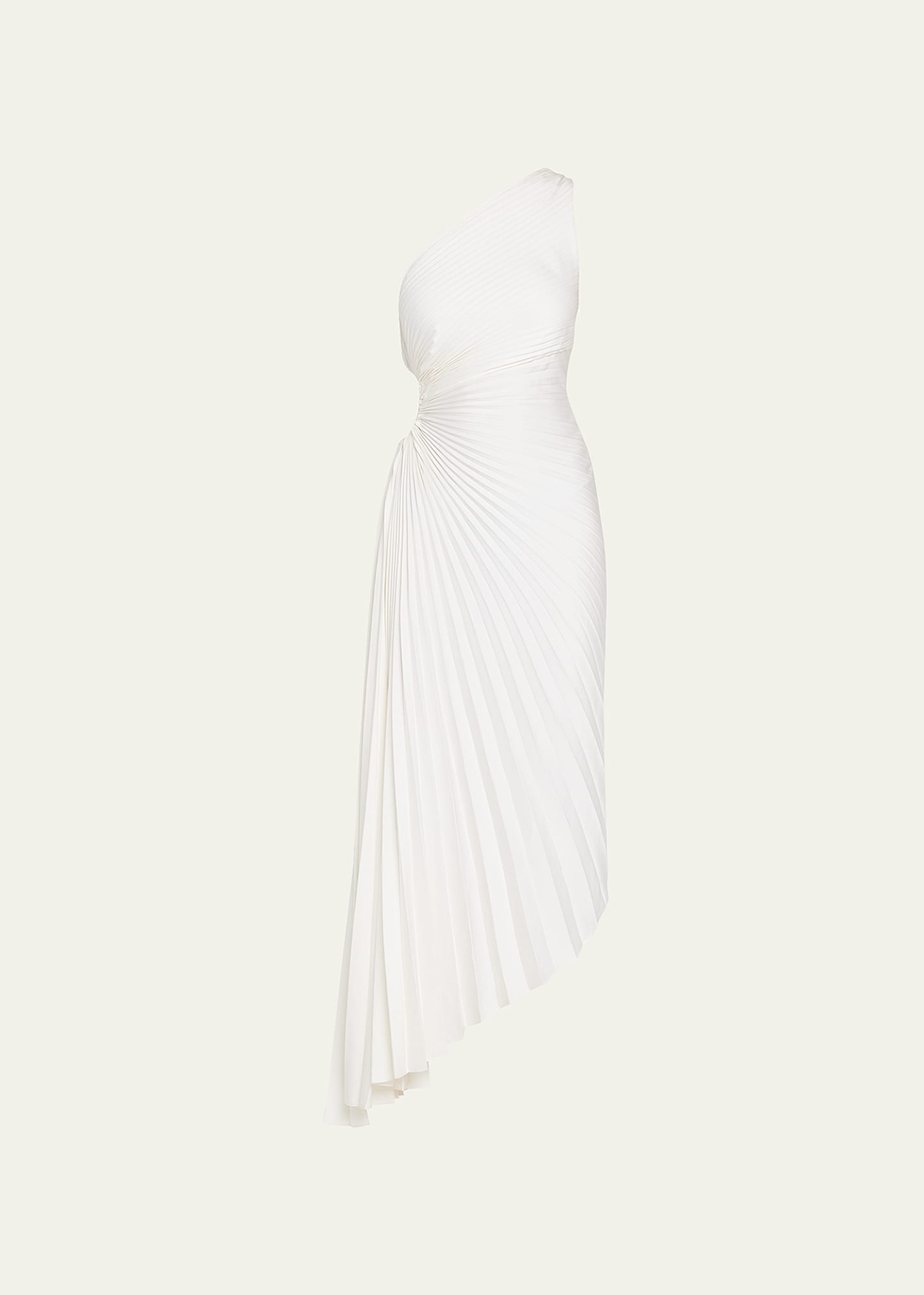 Shop A.l.c Delfina Pleated Long Asymmetric One-shoulder Dress In Whisper White