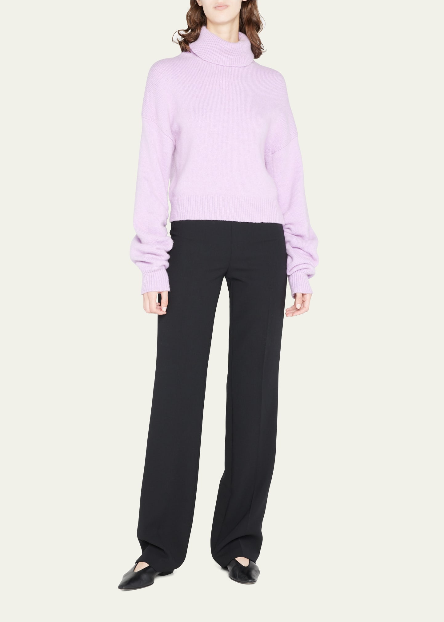 A.L.C. Taryn Wool Turtleneck Sweater with Ruched Sleeves