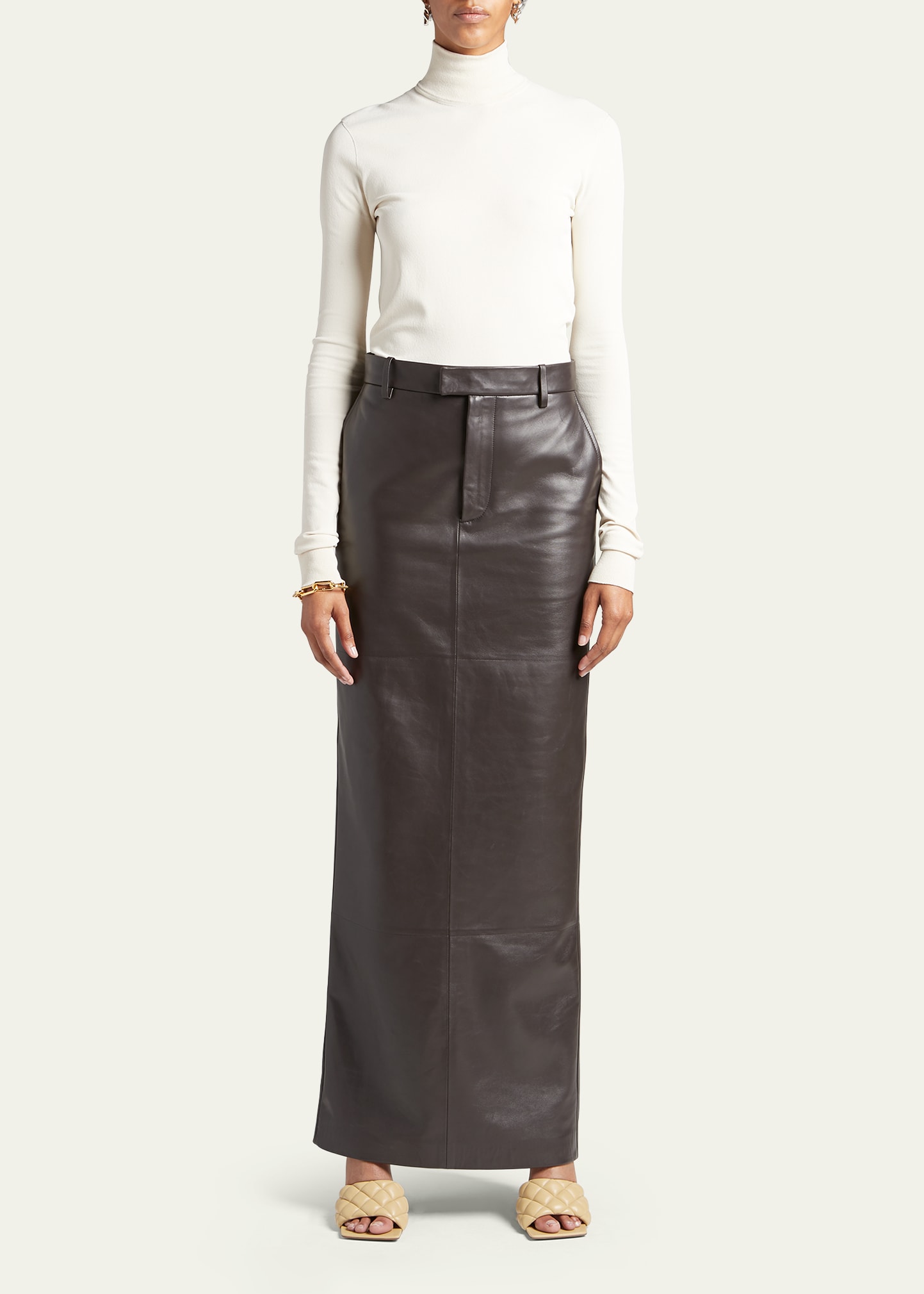 Bottega Veneta Nappa Leather Long Skirt