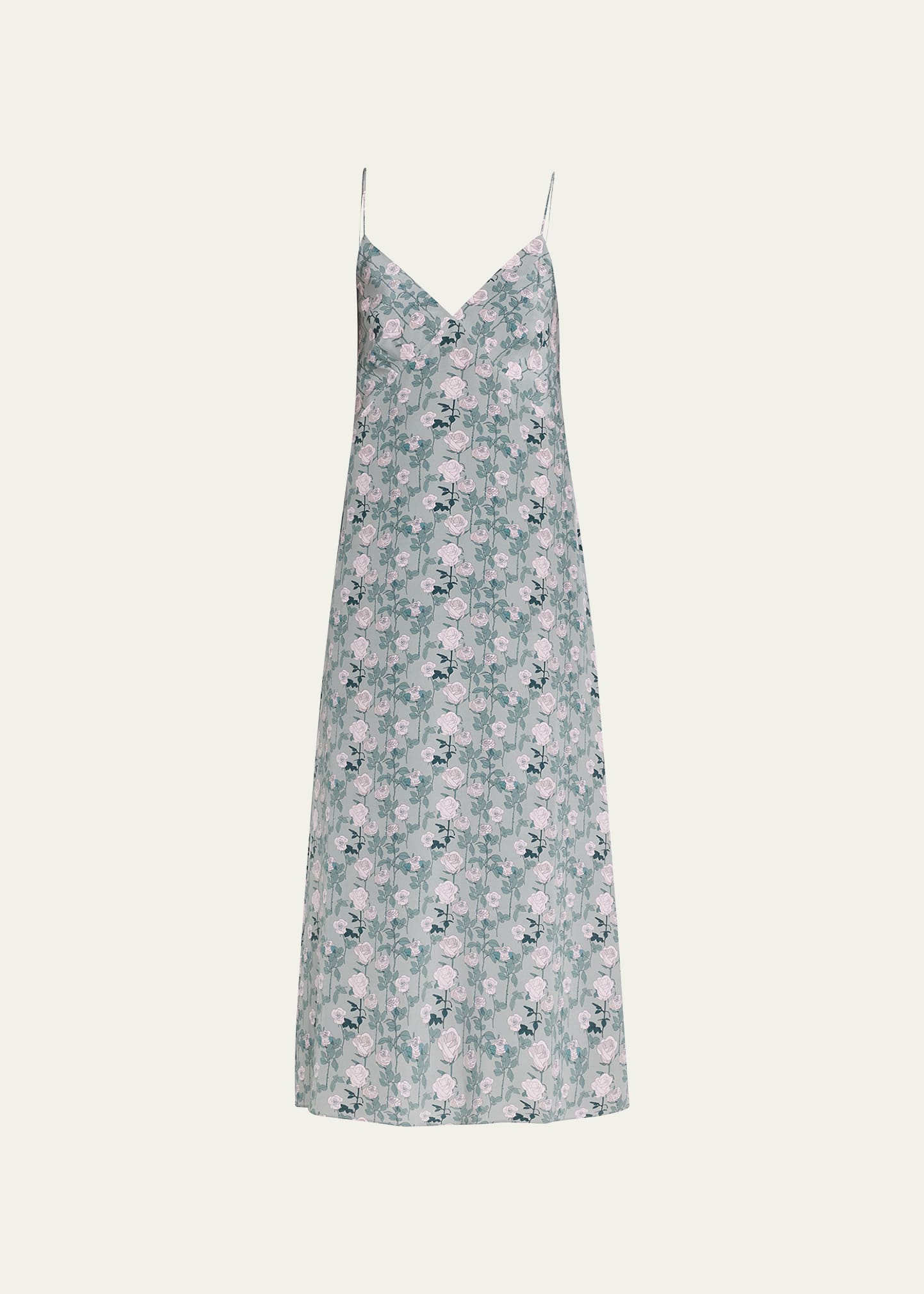 Floral-Print Midi Silk Slip Dress