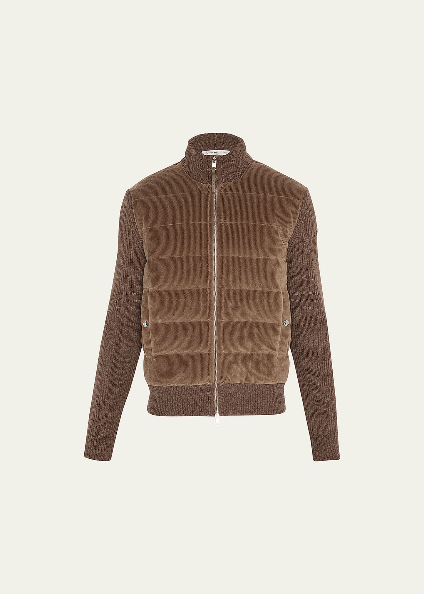 Shop Moncler Men's Marled Down Knit Sweater In Brown