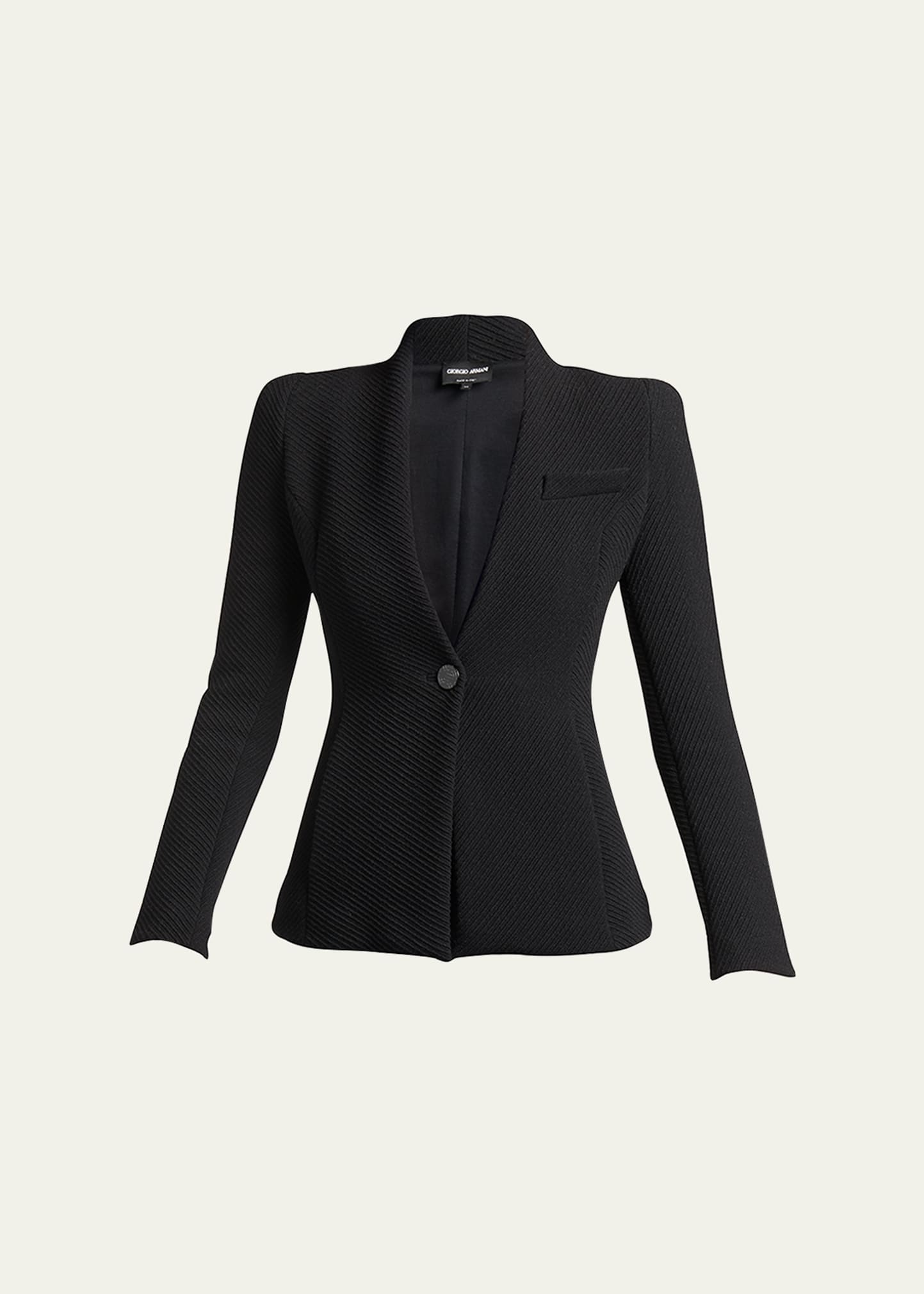 Shop Giorgio Armani Diagonal Stripe Single-breasted Jersey Jacket In Solid Black