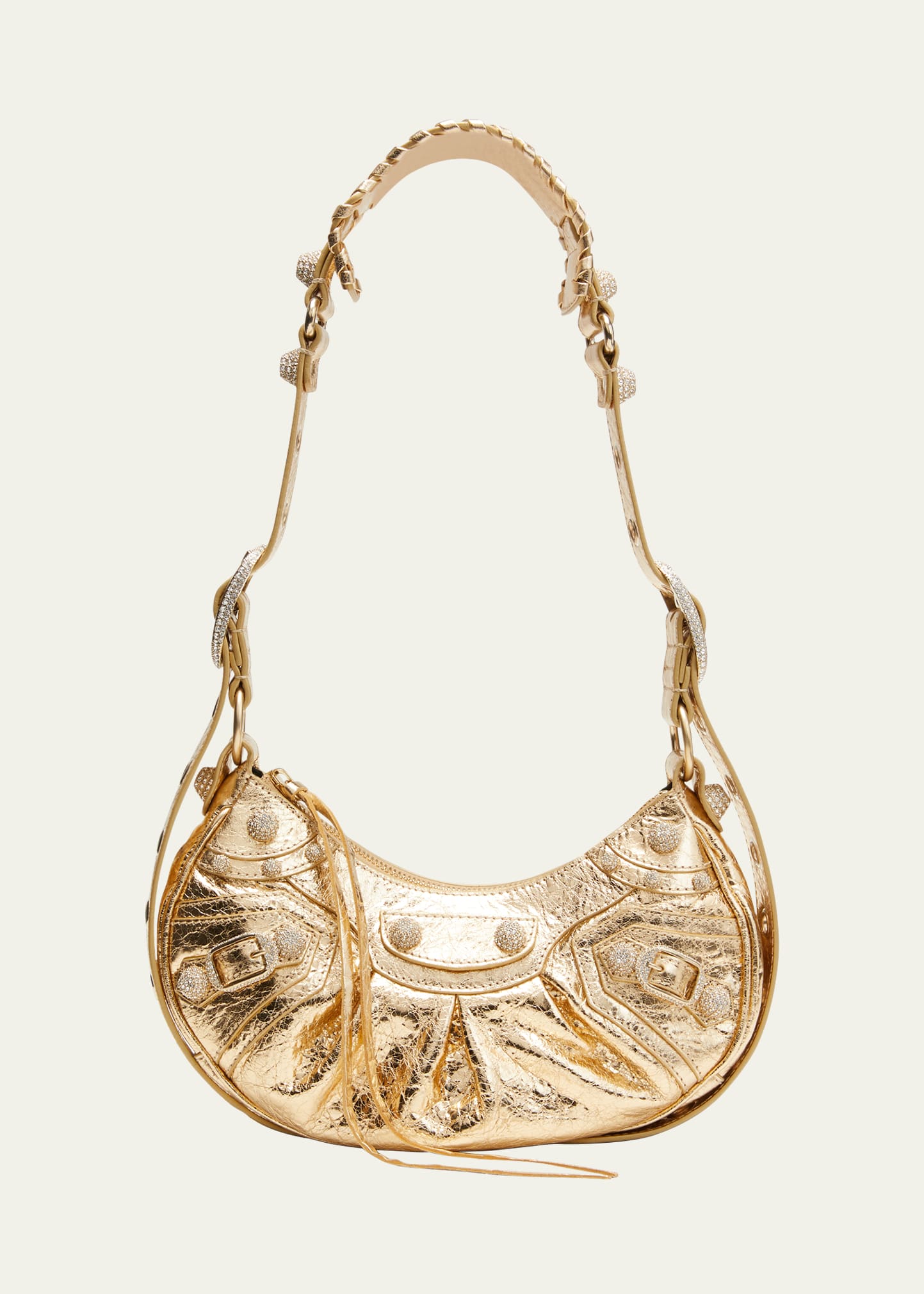 Balenciaga Le Cagole Xs Metallic Strass Shoulder Bag In 8006 Light Gold