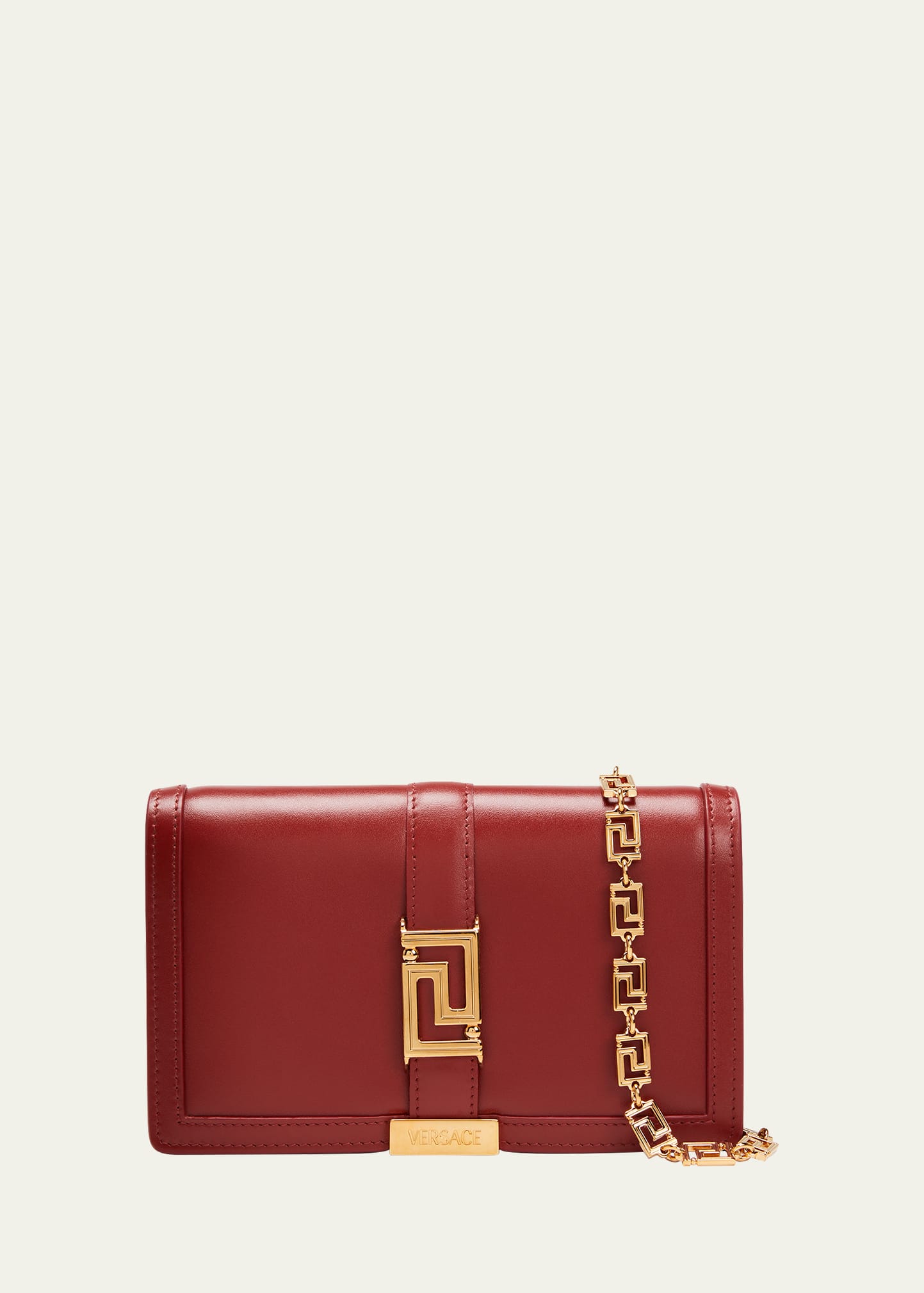 Versace Greca Goddess Leather Wallet On Chain In 1r69v Red/gold