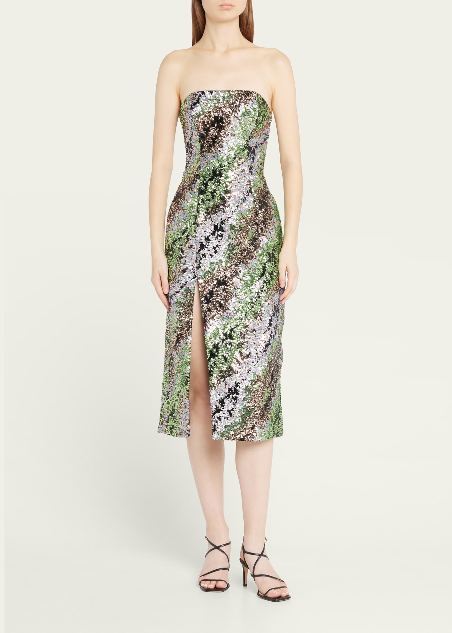 Halpern Side-slit Sequinned Bustier Dress In Green | ModeSens
