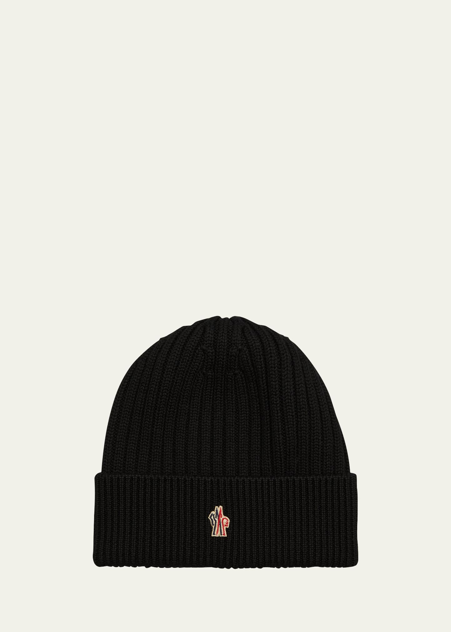 Moncler Ribbed Knit Wool Beanie Black Size One Size In Black