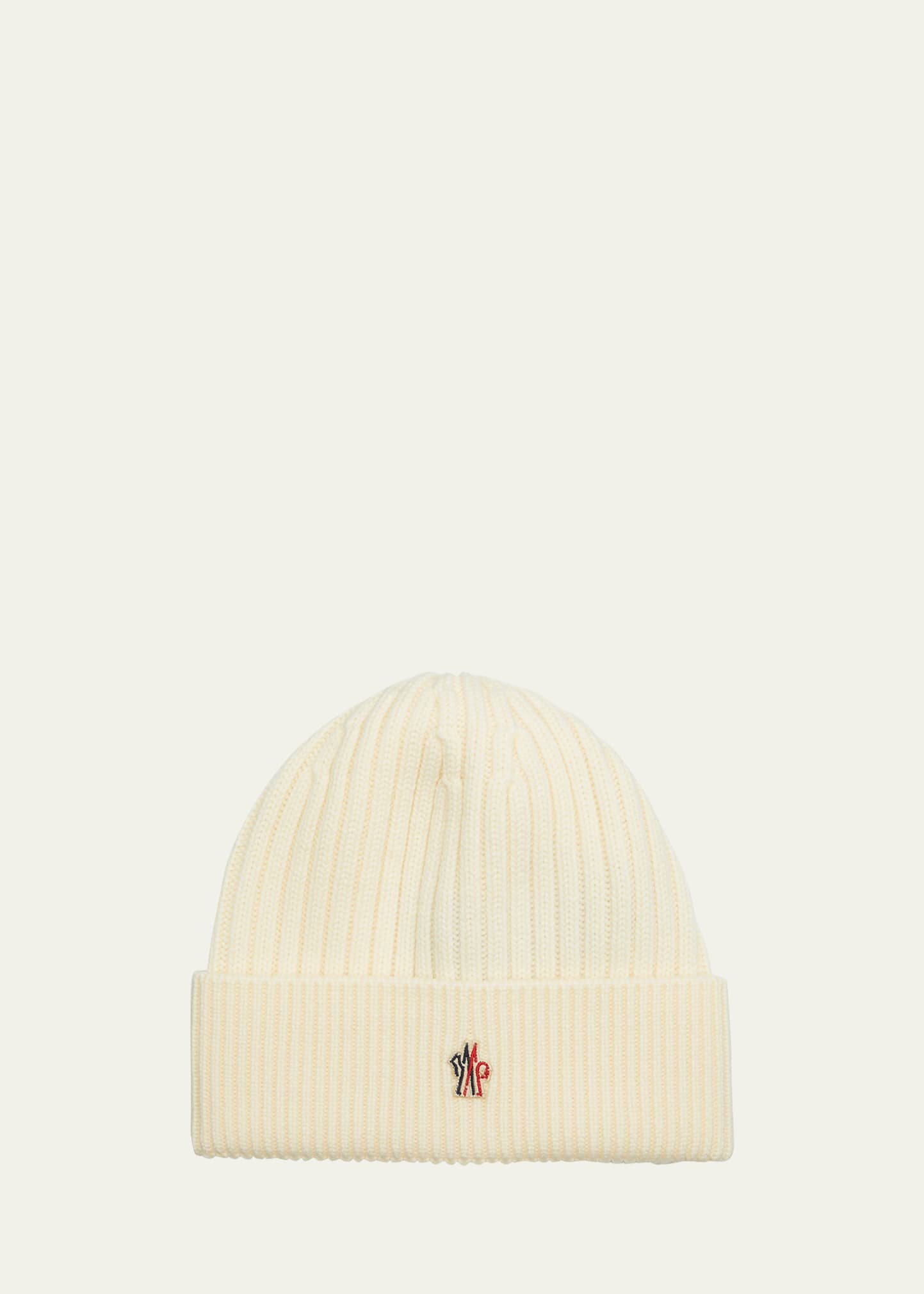 Moncler White Logo Beanie In Natural