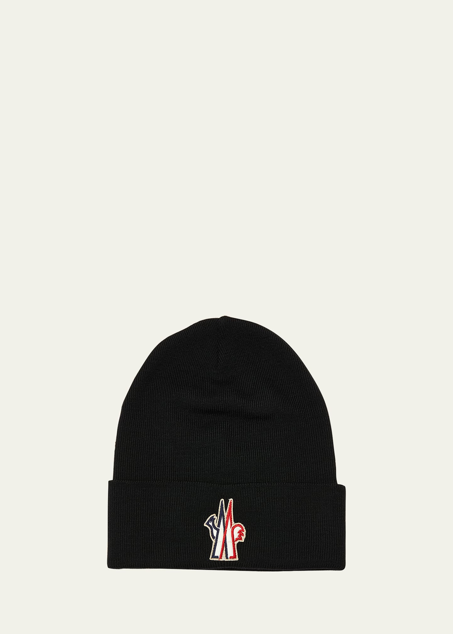 Shop Moncler Men's Wool Logo Beanie In Black