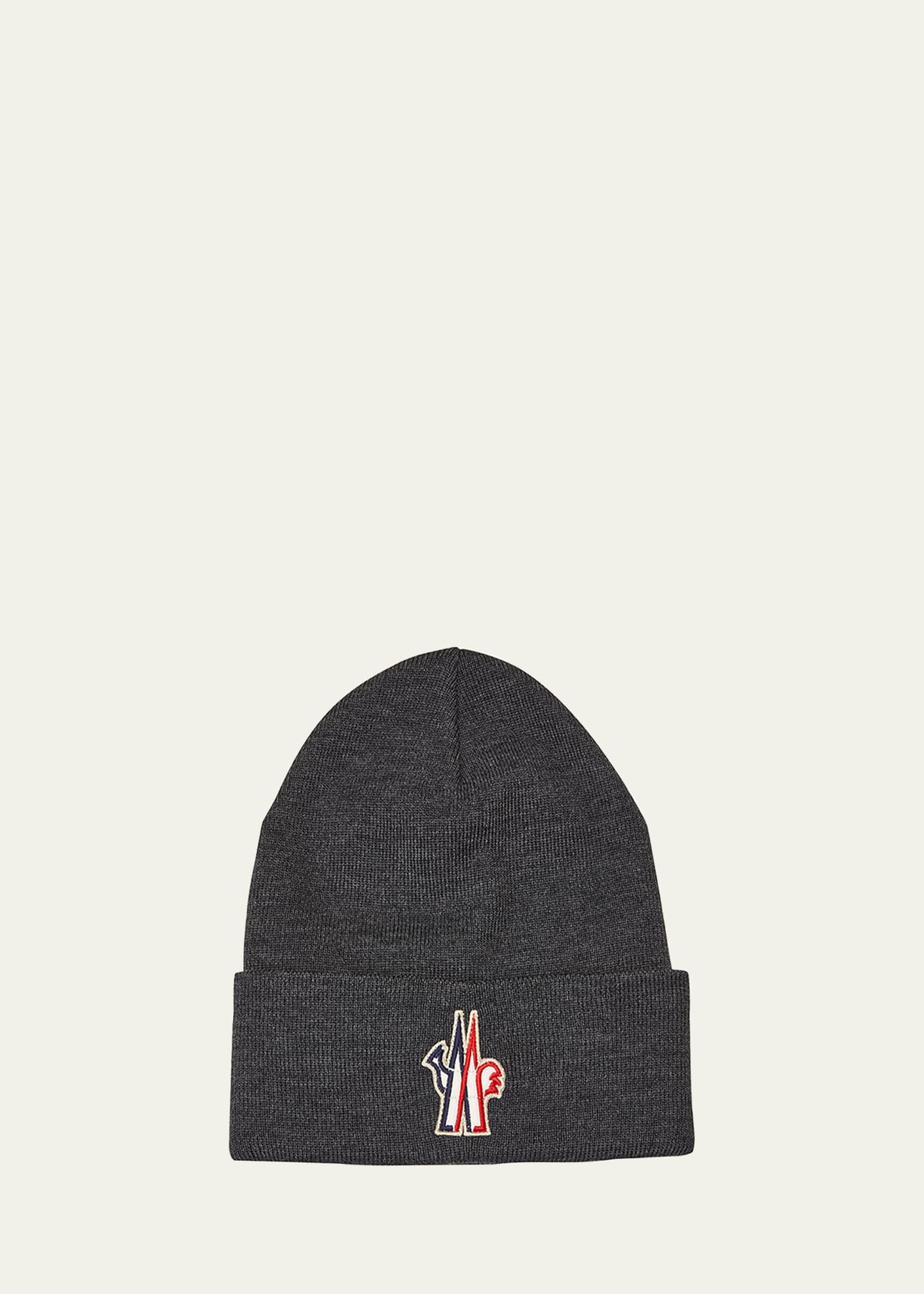 Moncler Men's Wool Logo Beanie In Grey