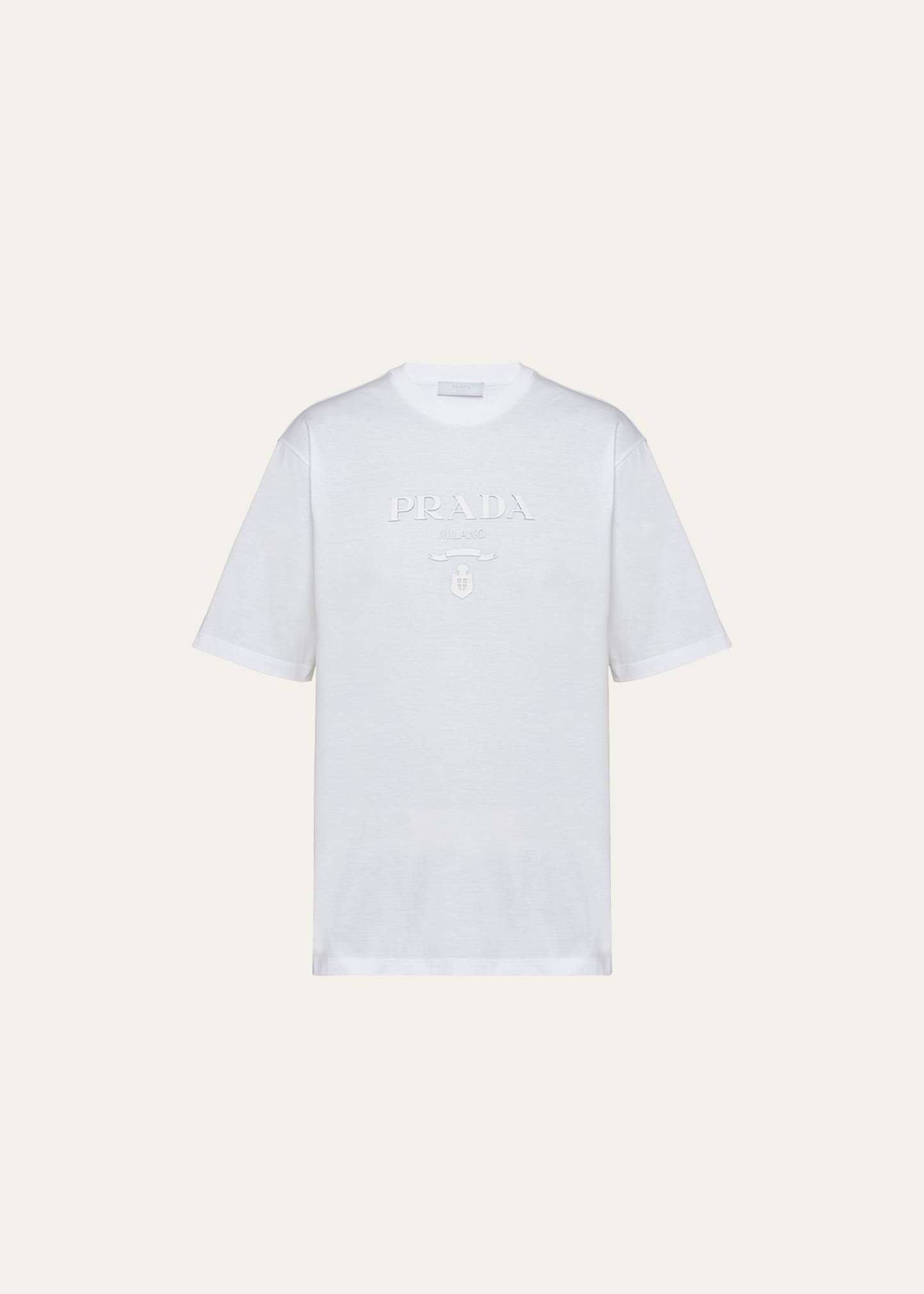 Prada Men's Silicone-logo Boxy T-shirt In Bianco