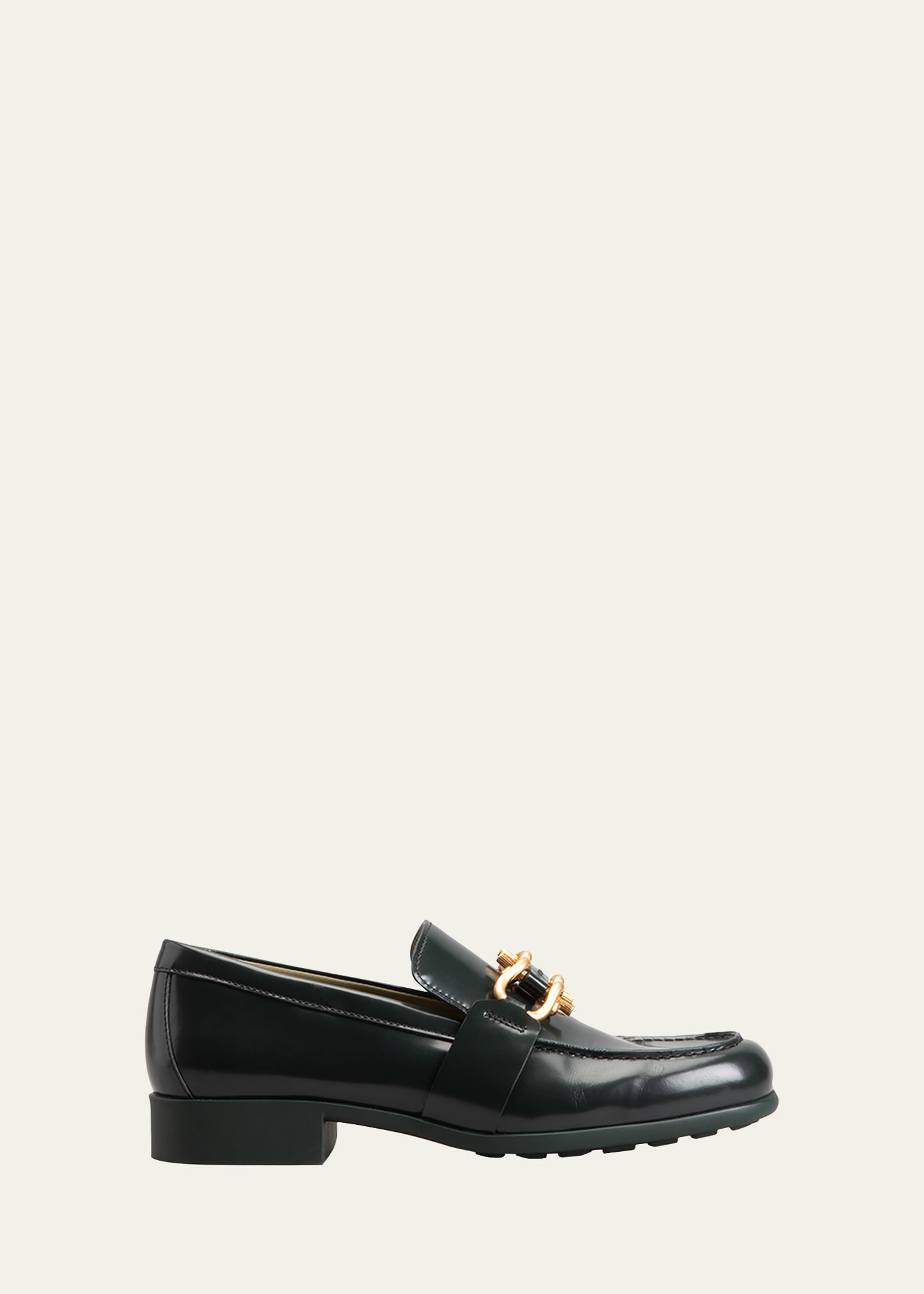 Bottega Veneta Madame Calfskin Chain Loafers In Inkwell