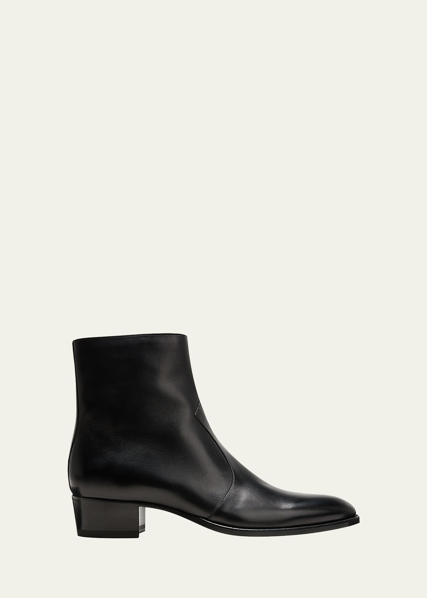 Shop Saint Laurent Men's Wyatt 40 Leather Zip Ankle Boots In 1000 Nero