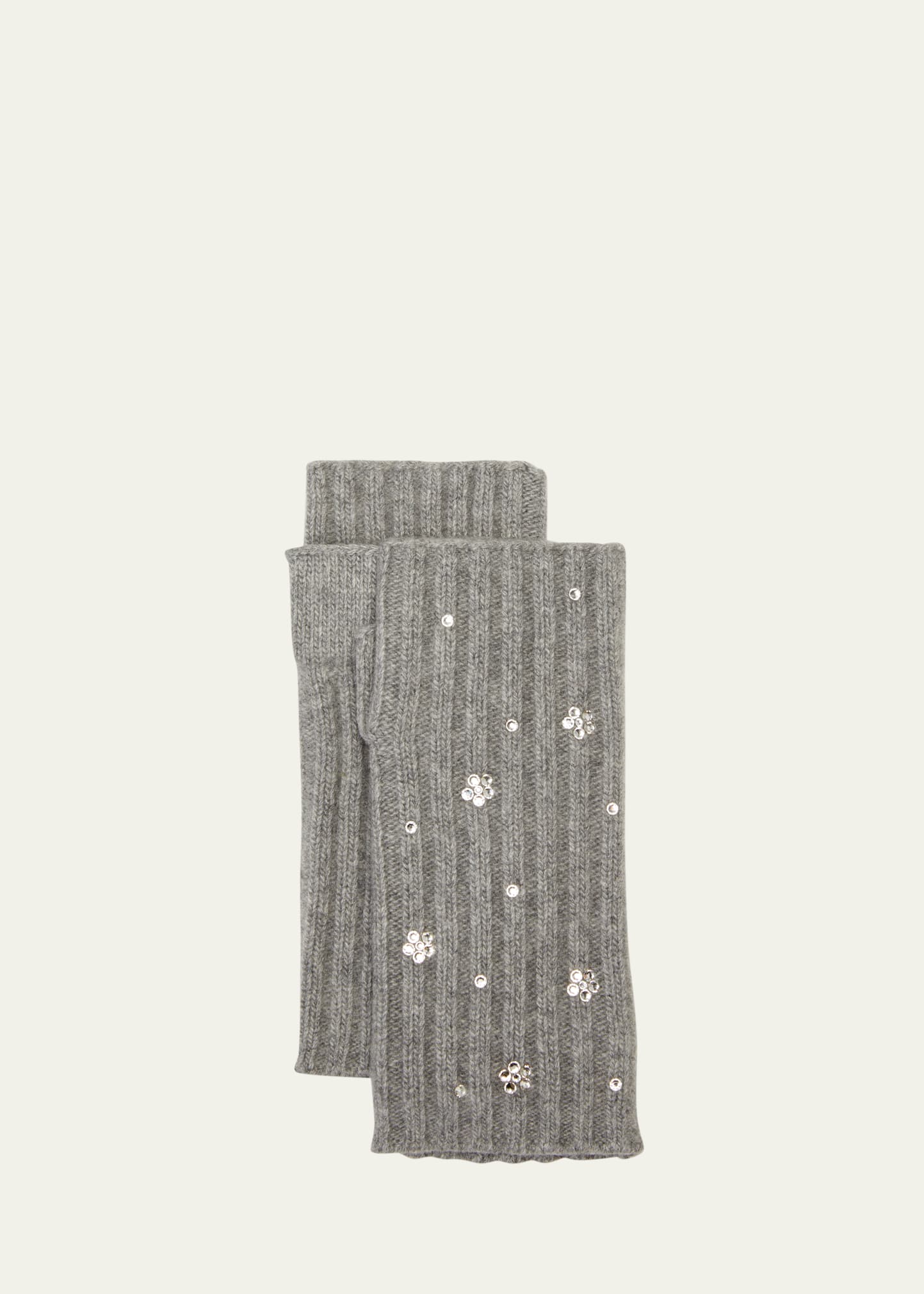 Portolano Fingerless Crystal Flower Gloves In Heather Charcoal