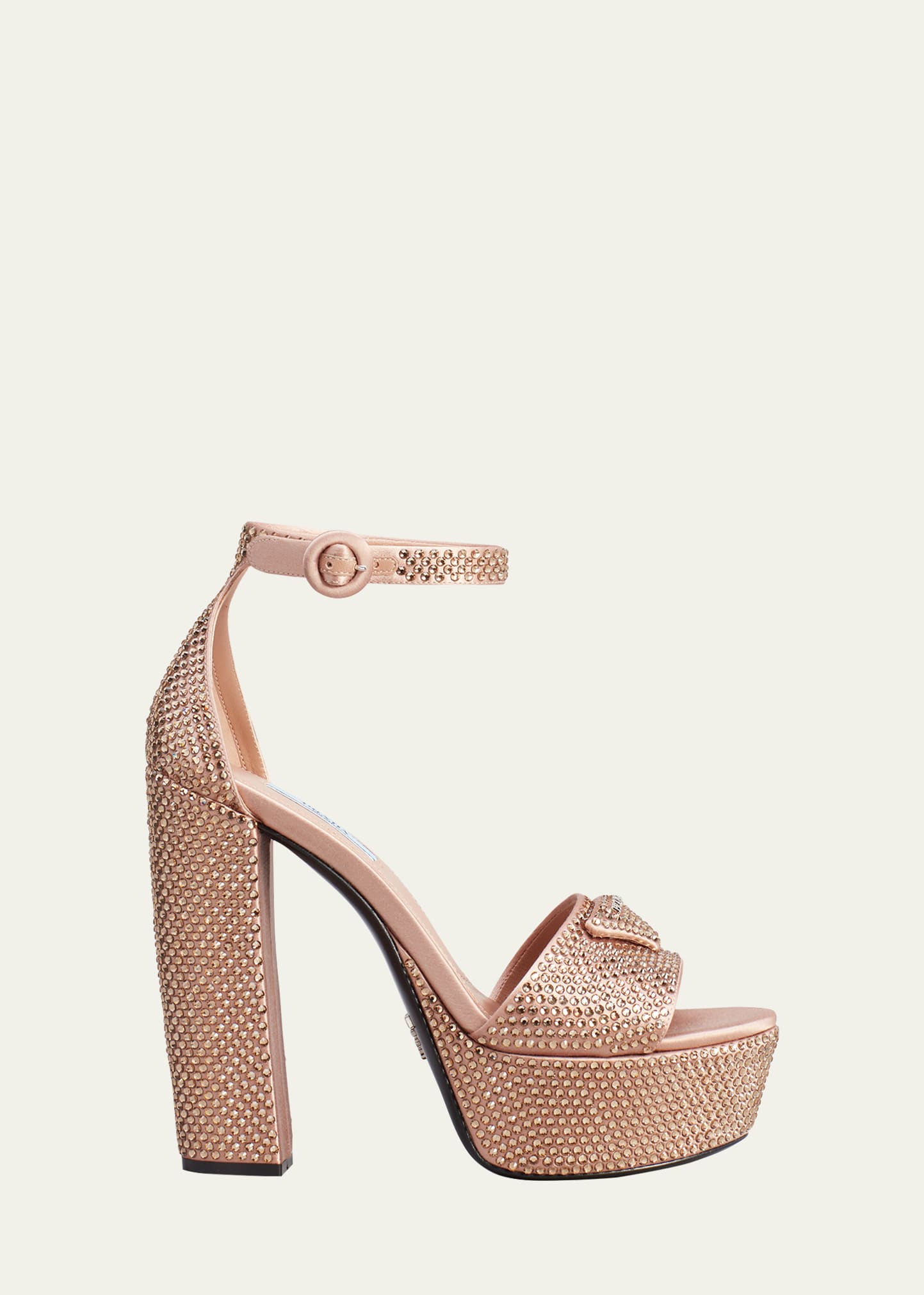 Prada Crystal Ankle-strap Platform Sandals In Nude