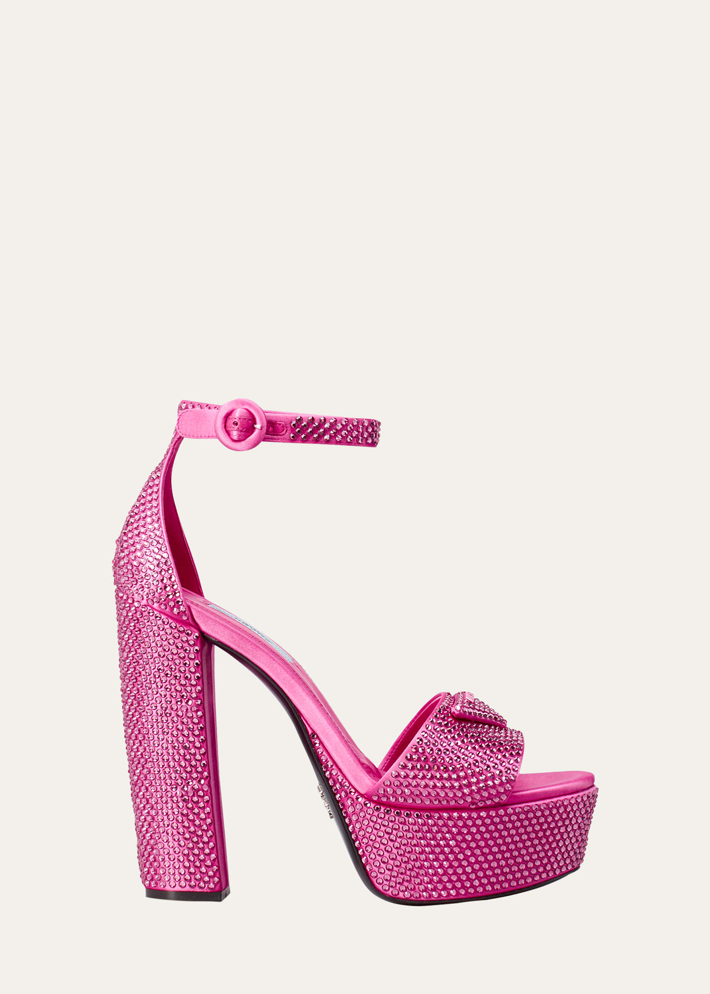 Prada Crystal-studded 135mm Satin Platform Sandals In Begonia