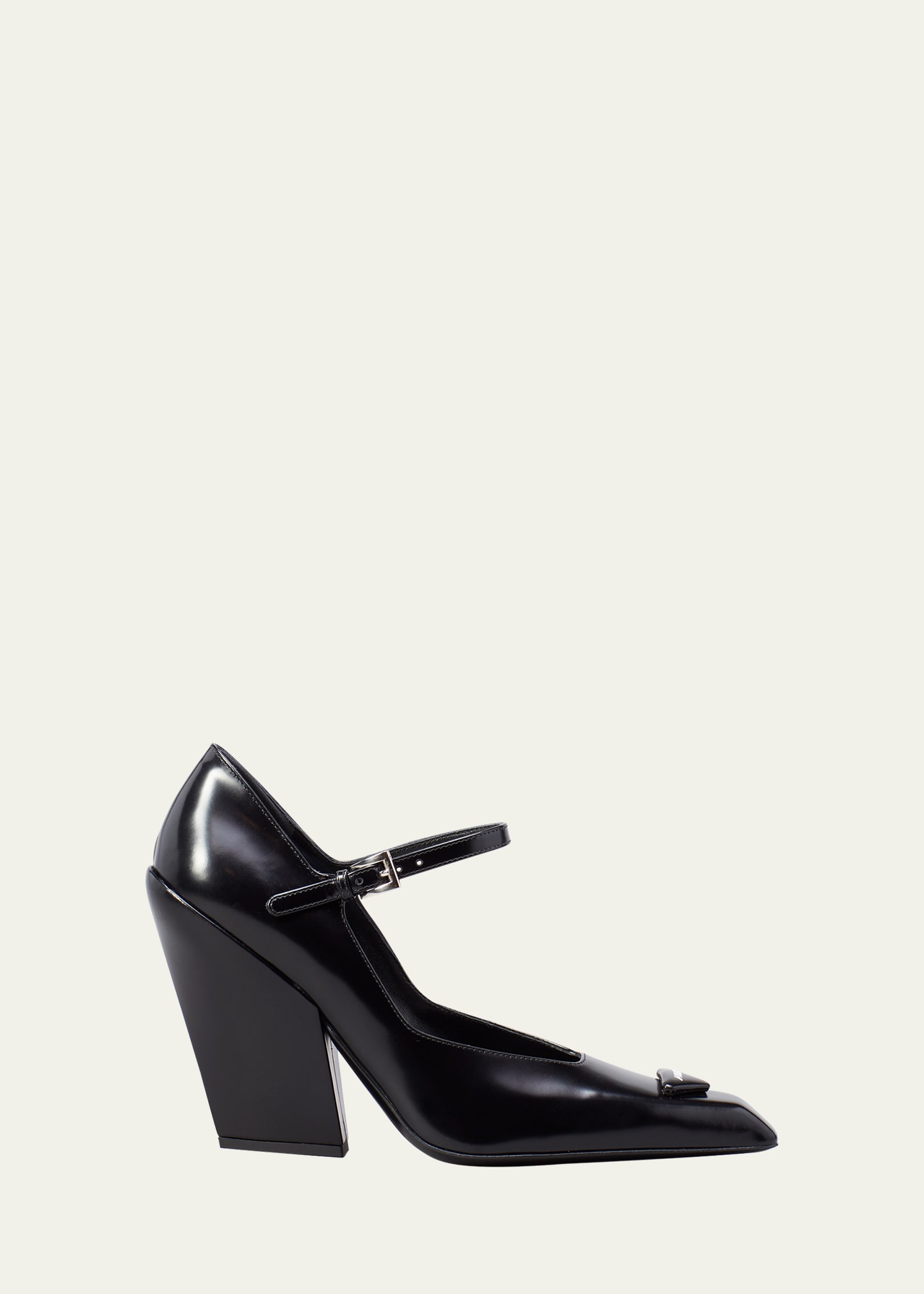 Prada Modellerie Logo-plaque Leather Mary Jane Pumps In Black | ModeSens