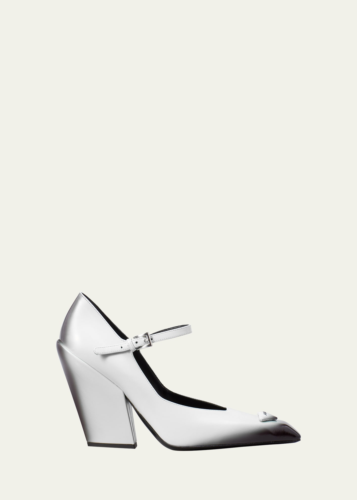 Prada Modellerie Leather Mary Jane Pumps In Bianco