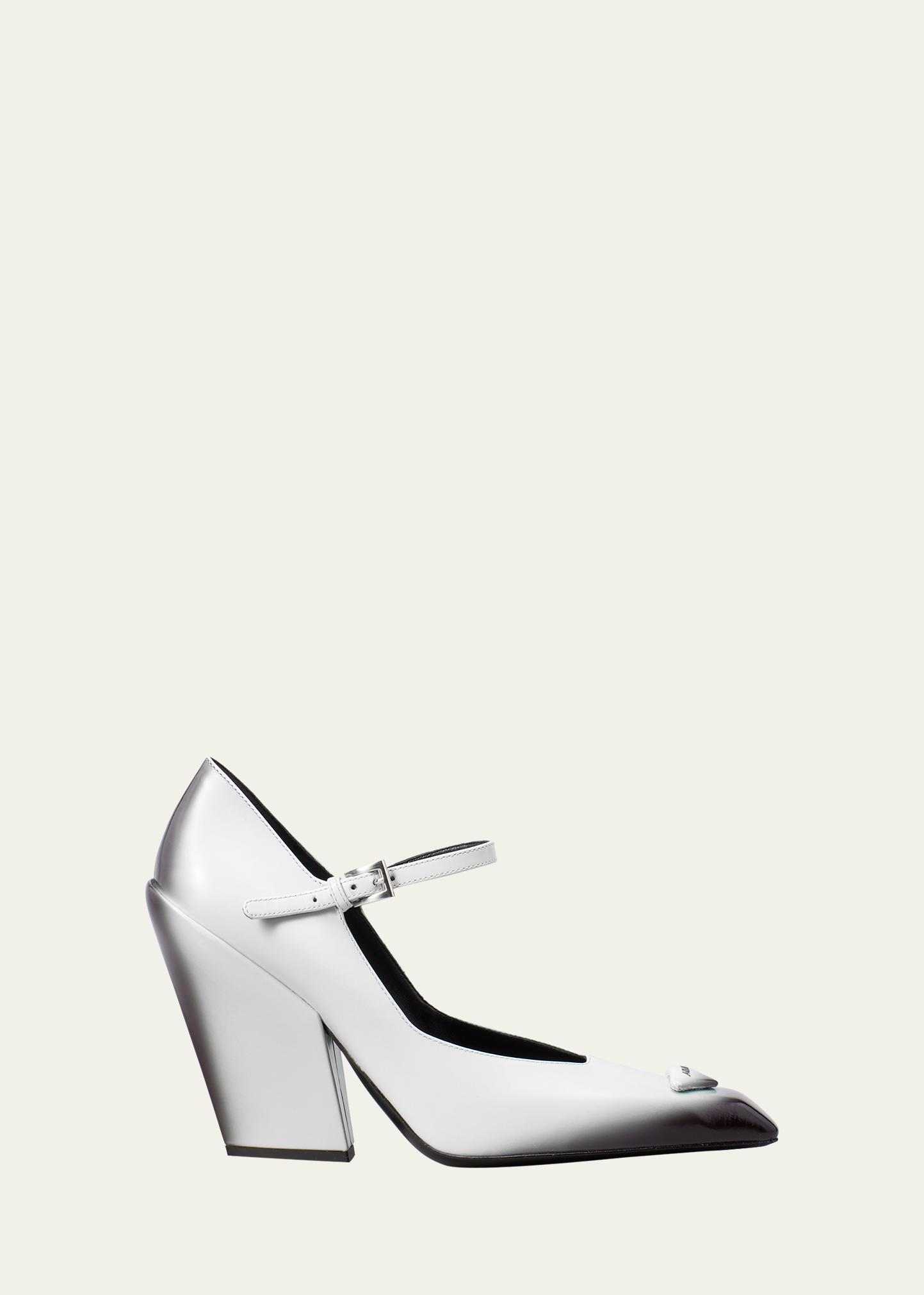 Prada Modellerie Leather Mary Jane Pumps In Bianco | ModeSens