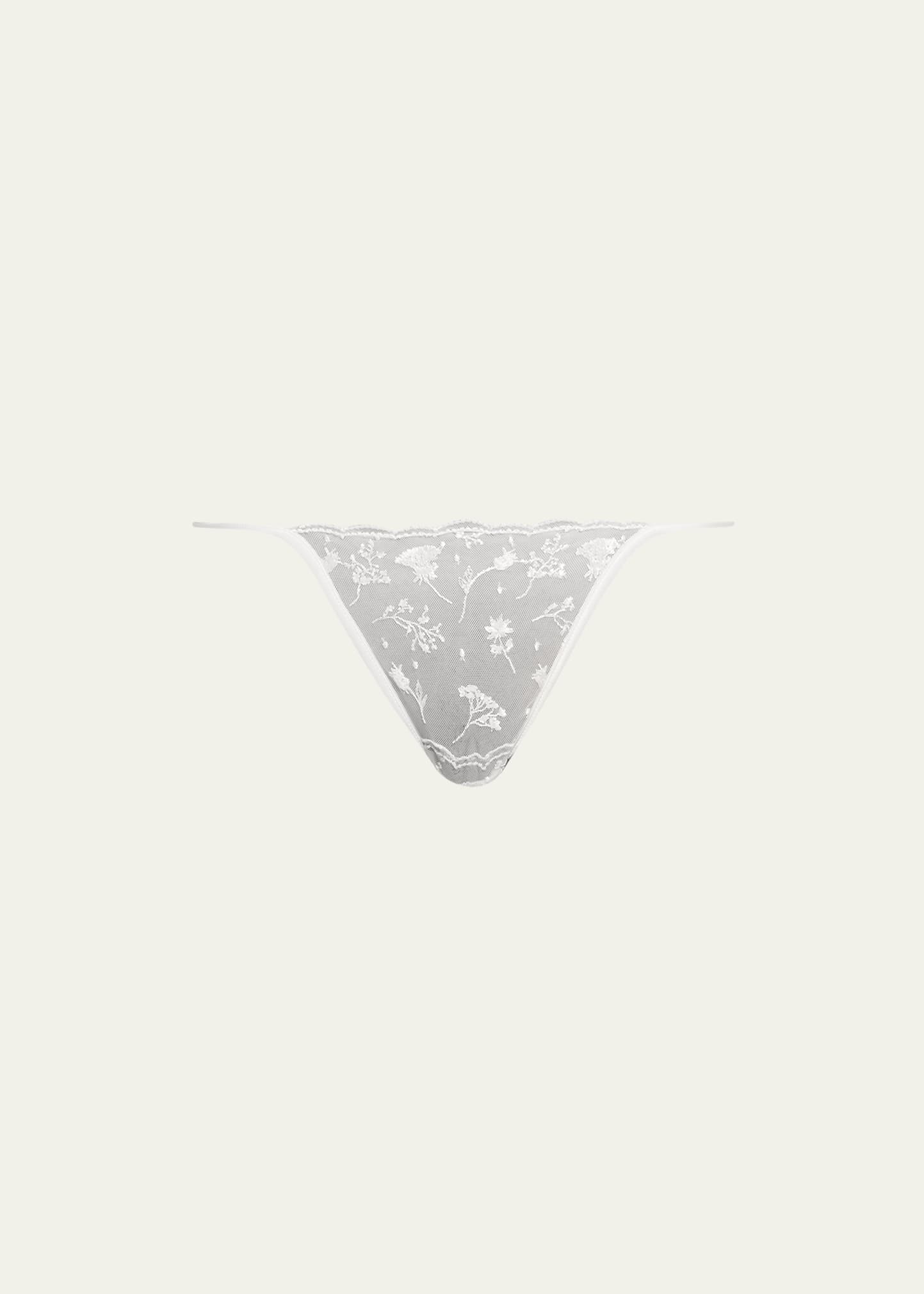LA PERLA FLORAL-EMBROIDERED TULLE THONG