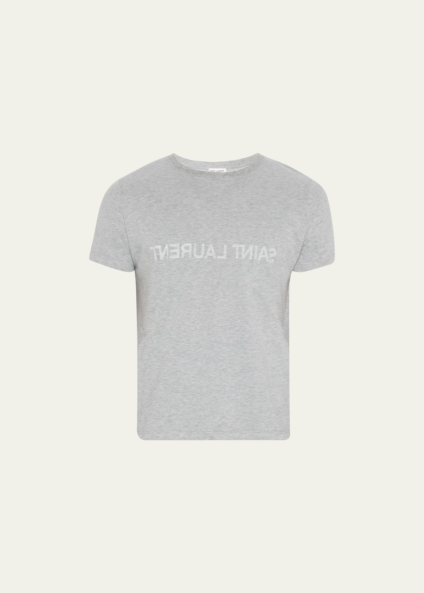 Shop Saint Laurent Men's Reverse Logo T-shirt In Beige/grey