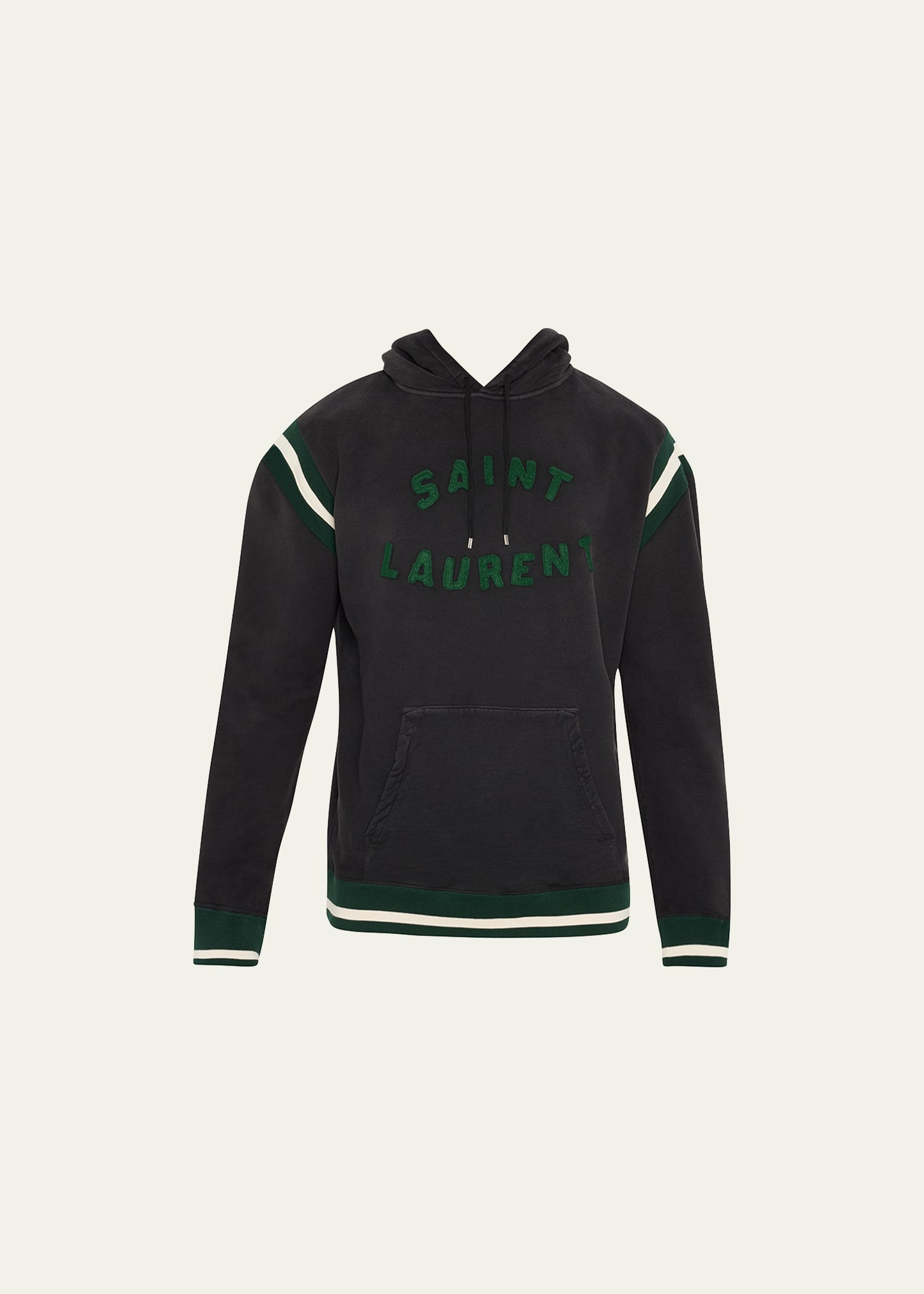 Shop Saint Laurent Men's Varsity Pullover Hoodie In Nero/nature