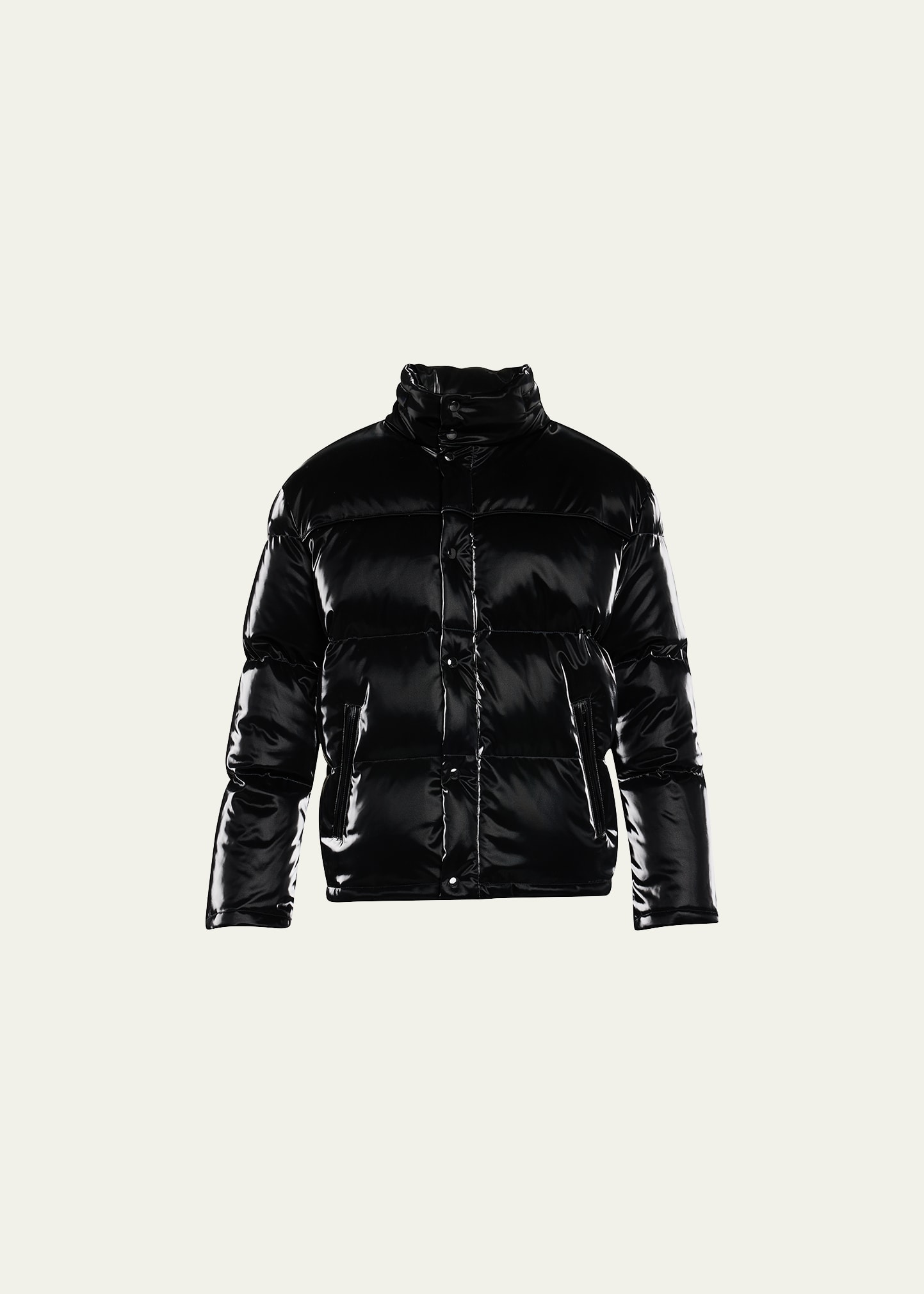 Saint Laurent Men's Vinyl Puffer Jacket In Nero