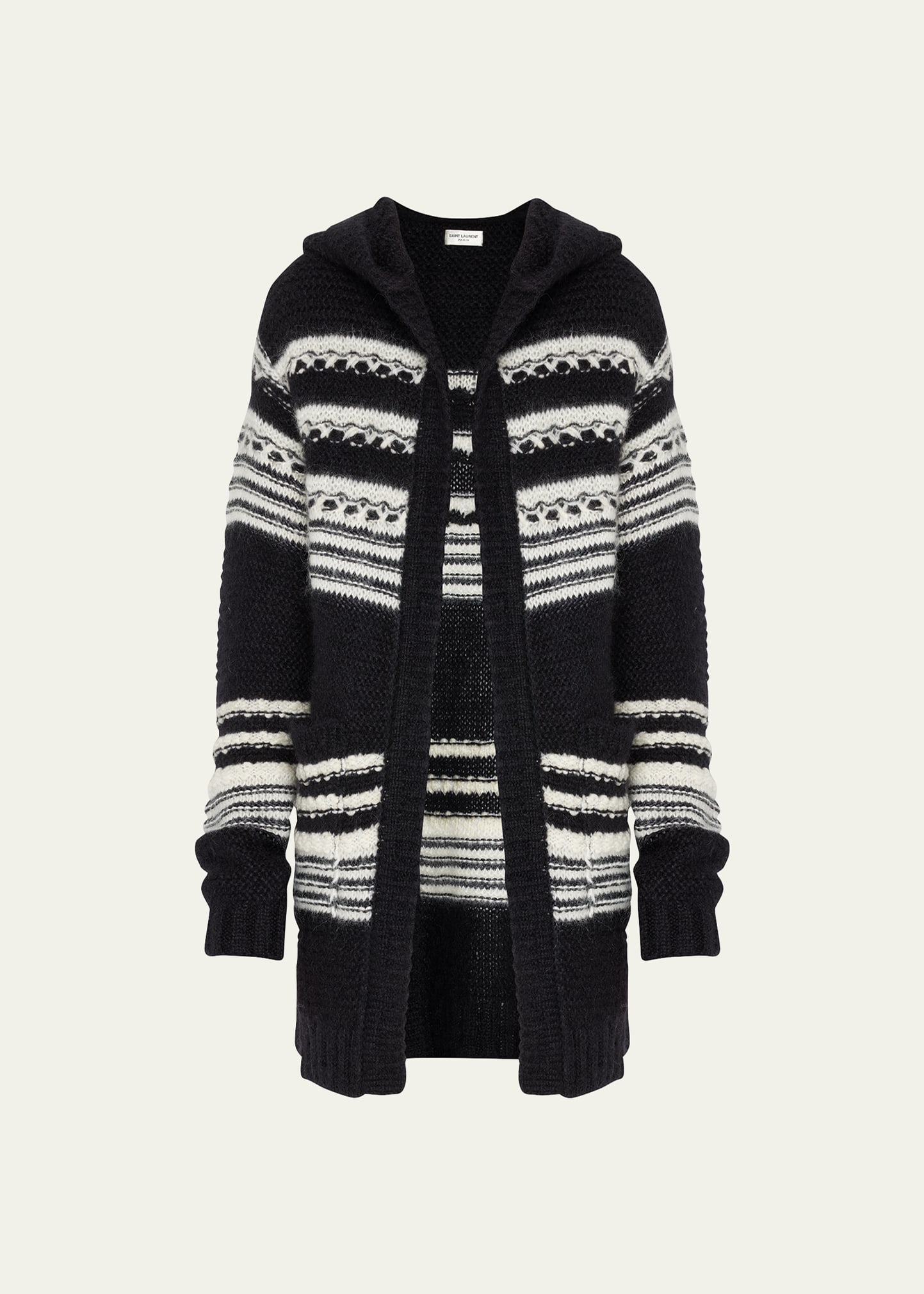 Shop Saint Laurent Men's Baja Cardigan Sweater In Black/ecru