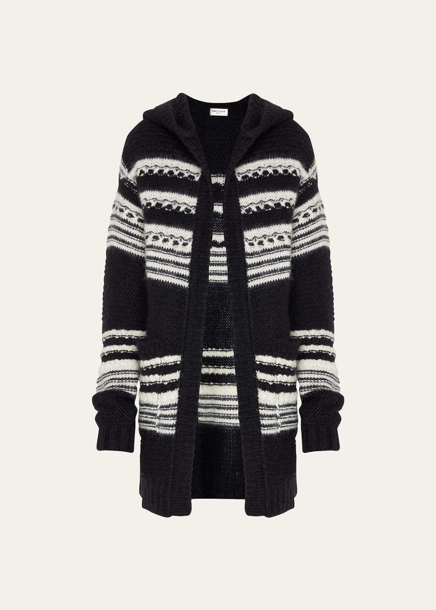 Saint Laurent Baja Cardigan In Black And White Mohair In Black/ecru