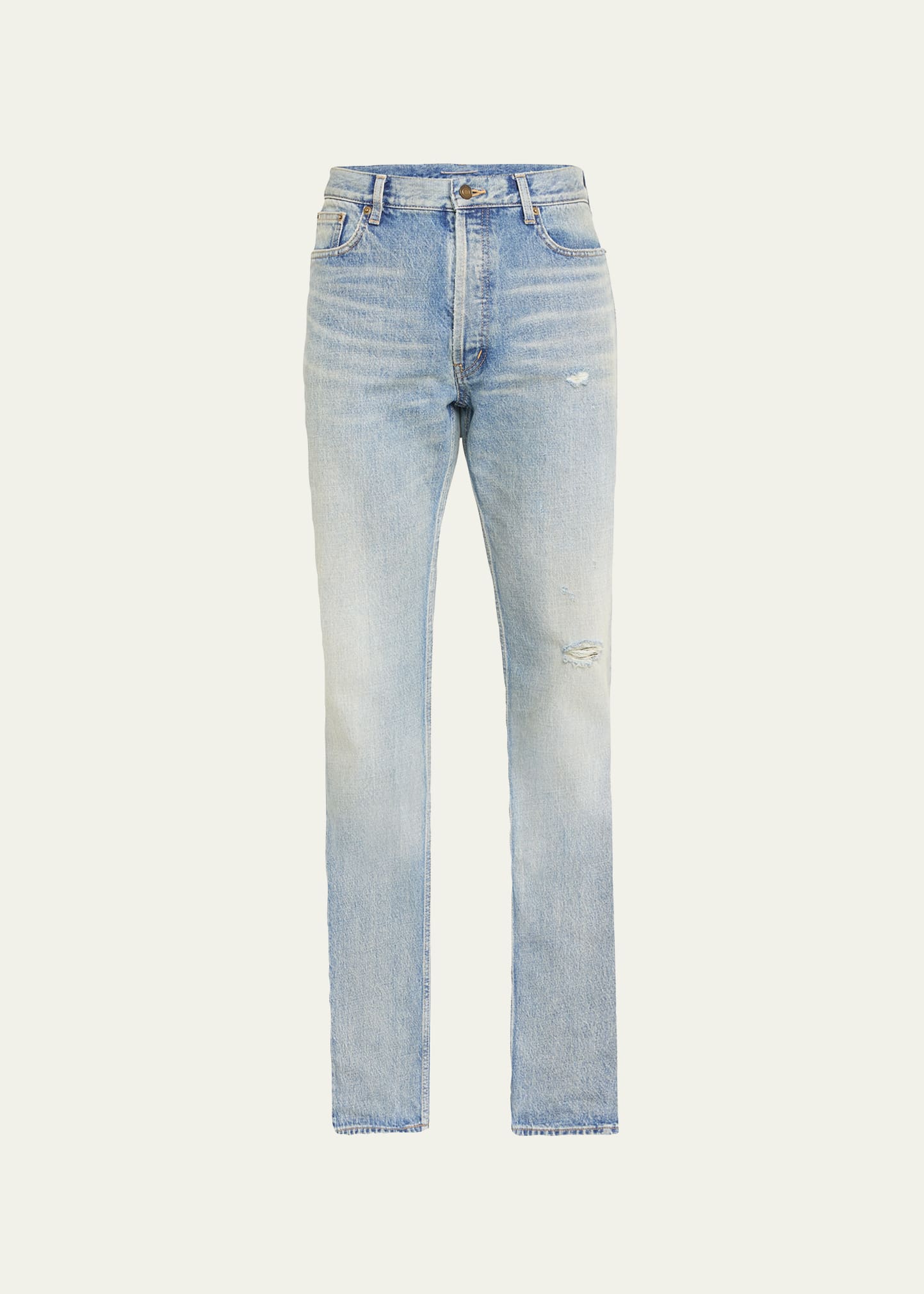 Saint Laurent Men's Distressed Relaxed-fit Jeans In Blue