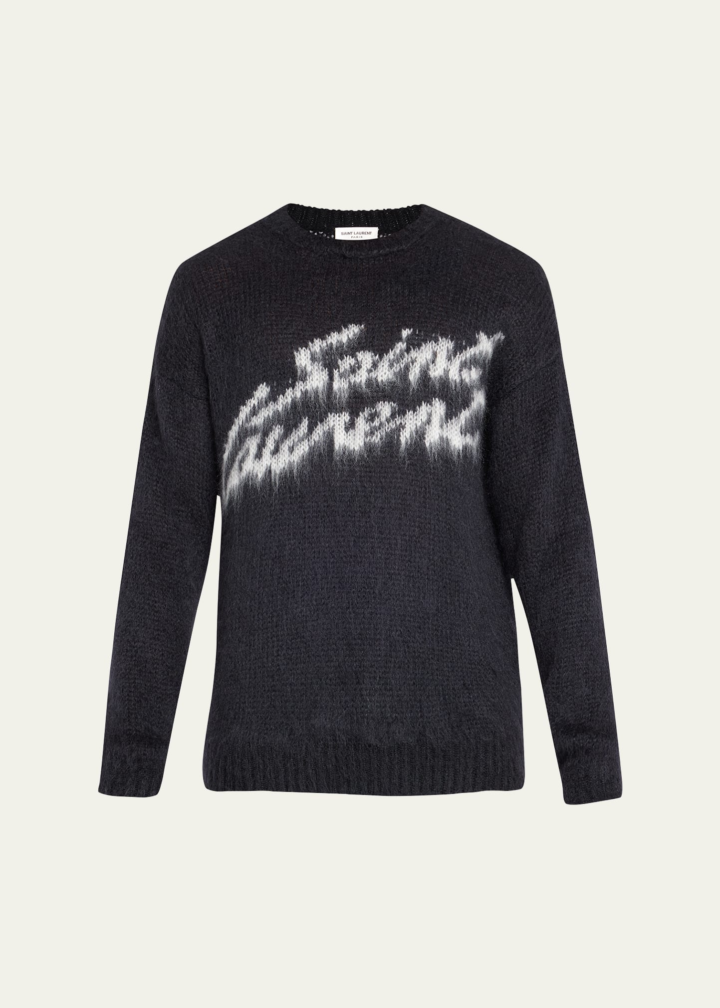 Shop Saint Laurent Men's Mohair-blend Logo Sweater In Natural-bl