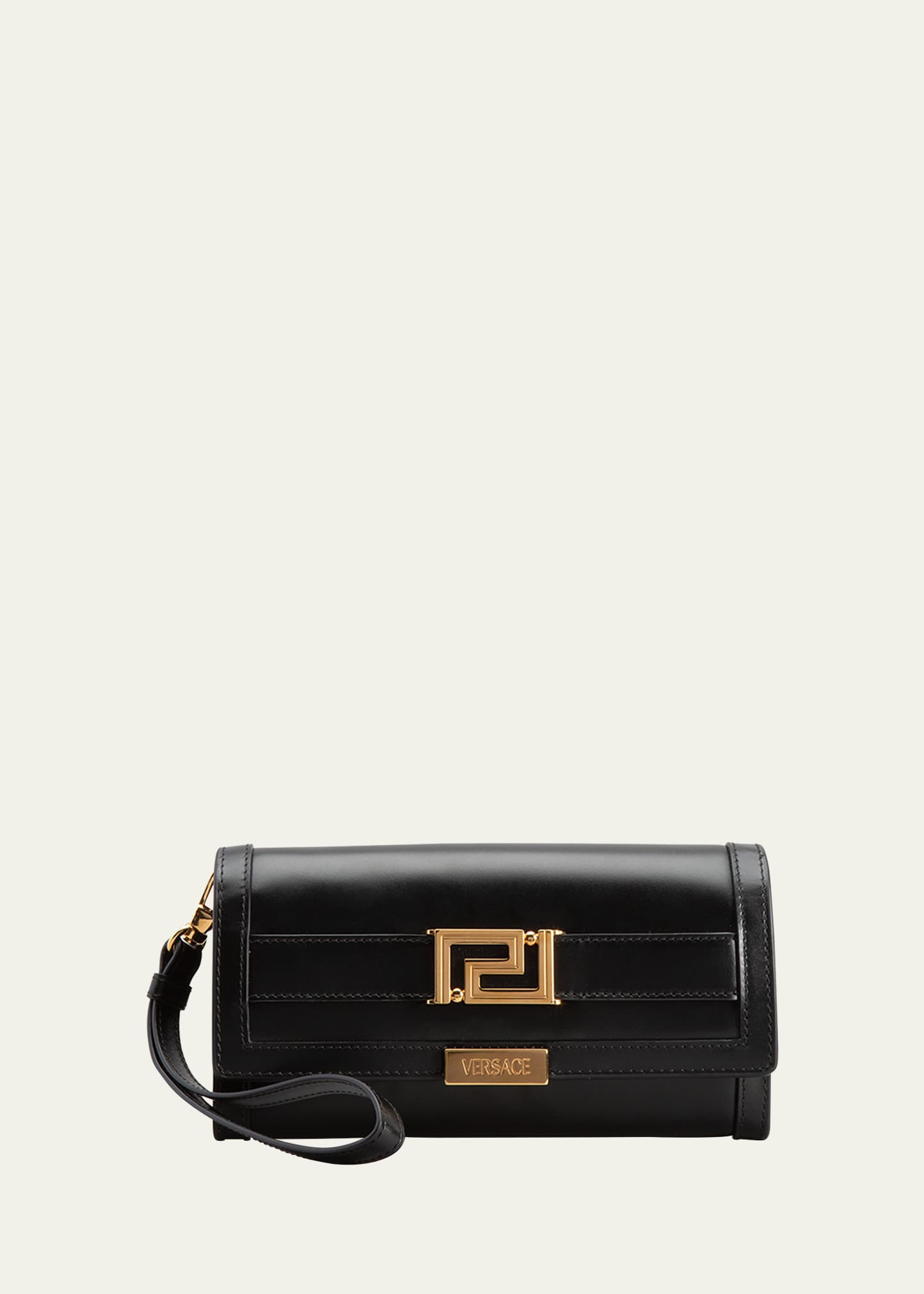 Versace Greca Flap Calfskin Continental Wallet In 1b00v Black
