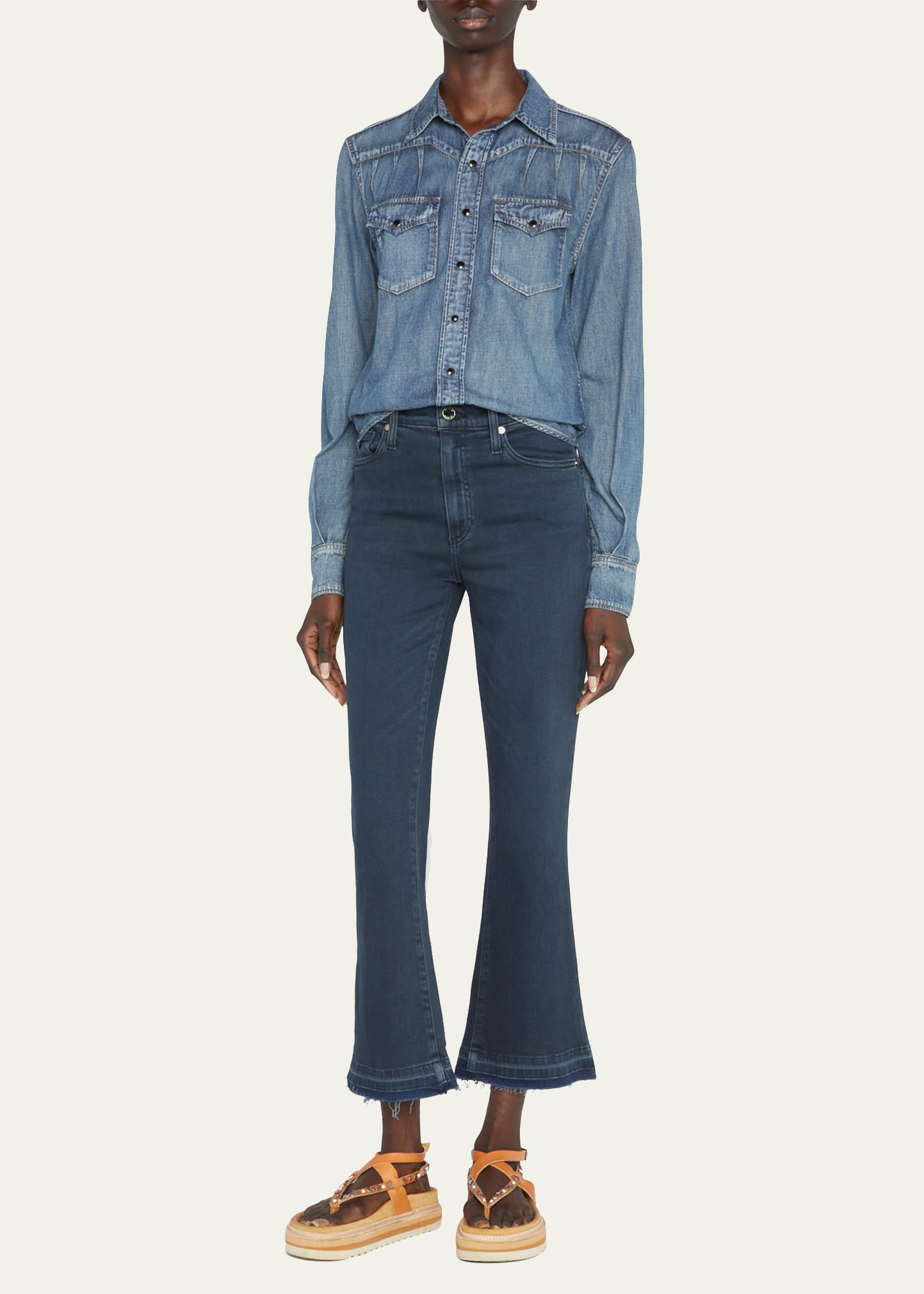 LE JEAN Bella Cropped Flared Jeans with Undone Hem