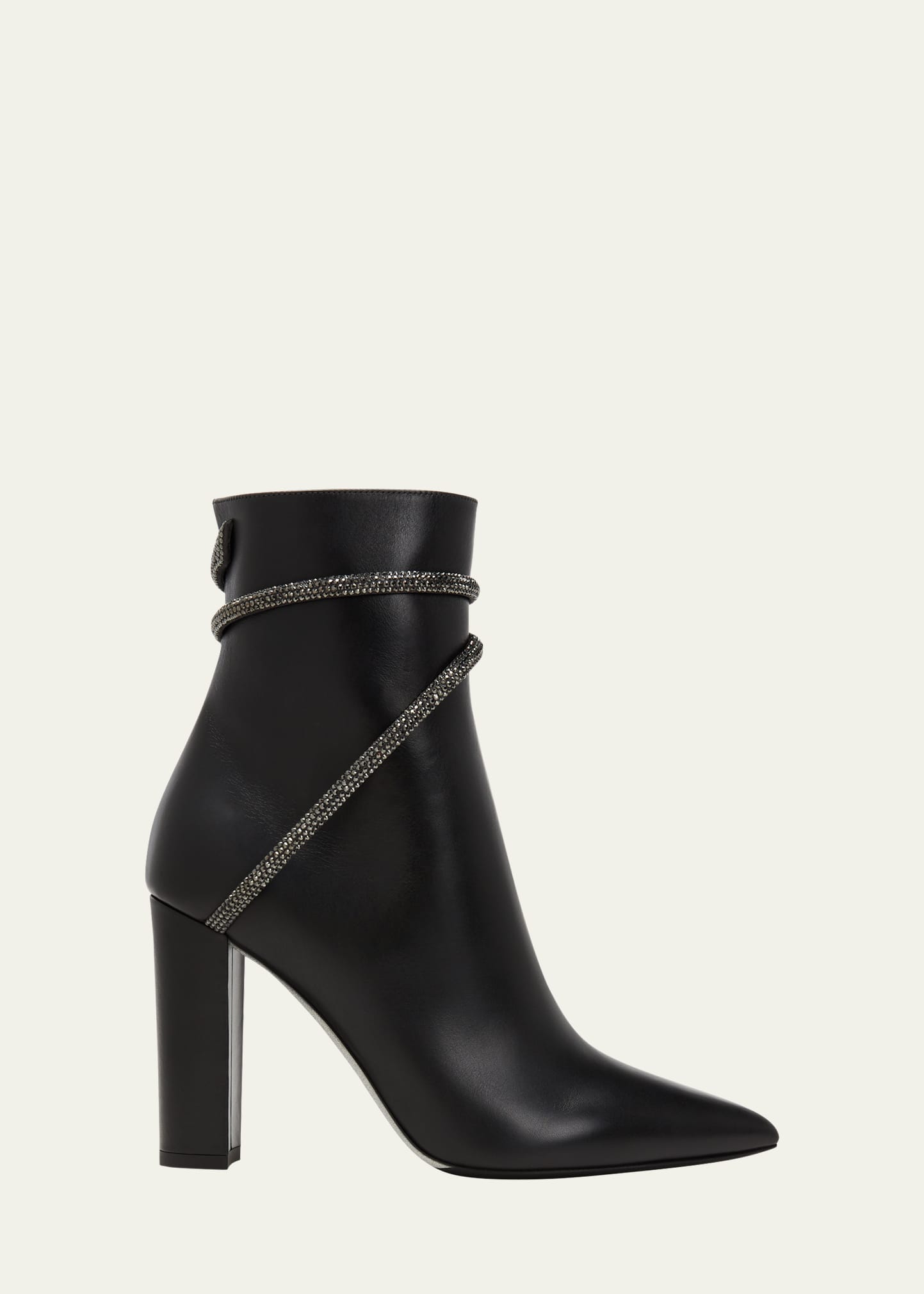 René Caovilla Strass Snake Ankle Booties In Black Calf Jet He