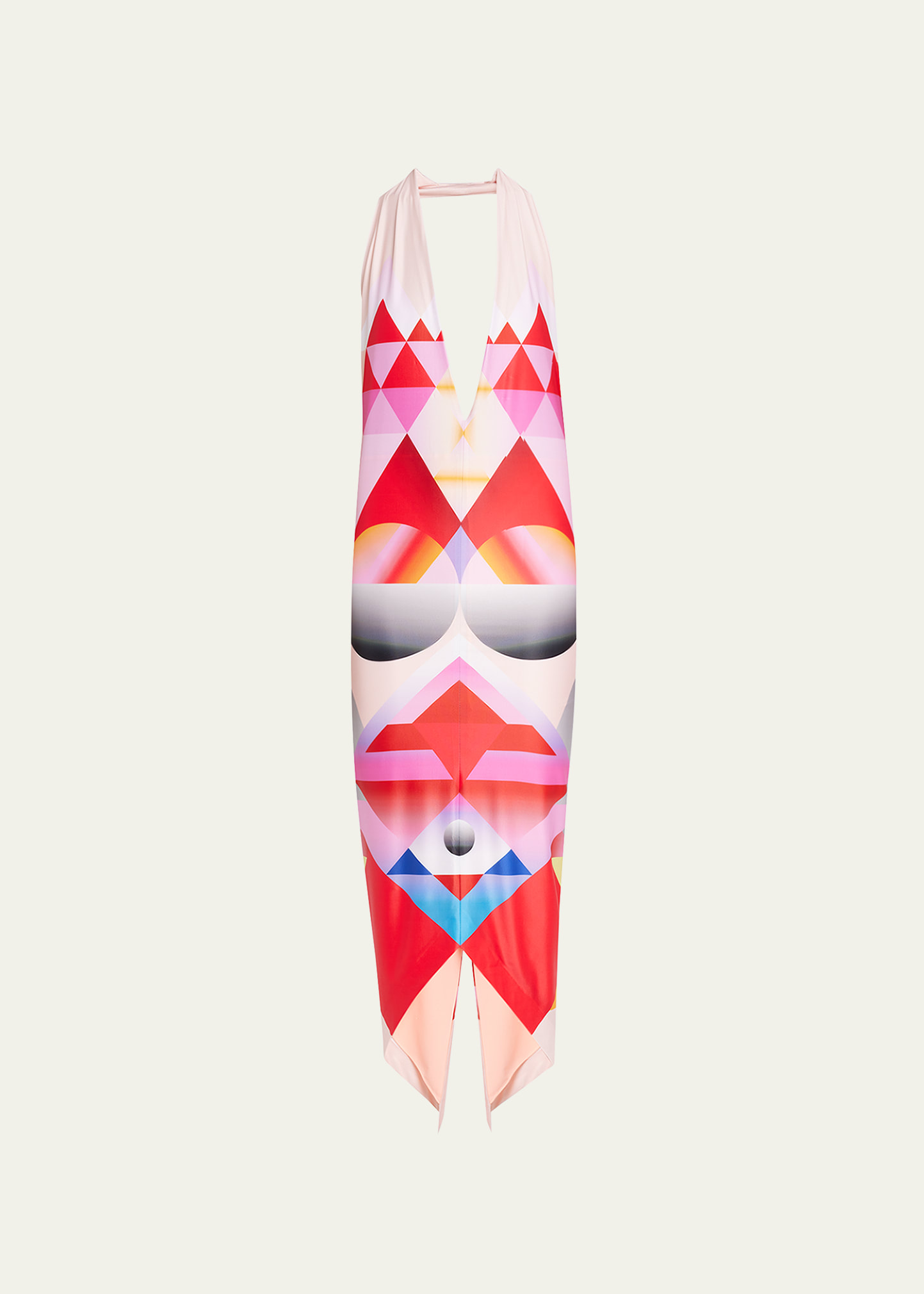 Dalida Geometric-Print High-Low Midi Dress