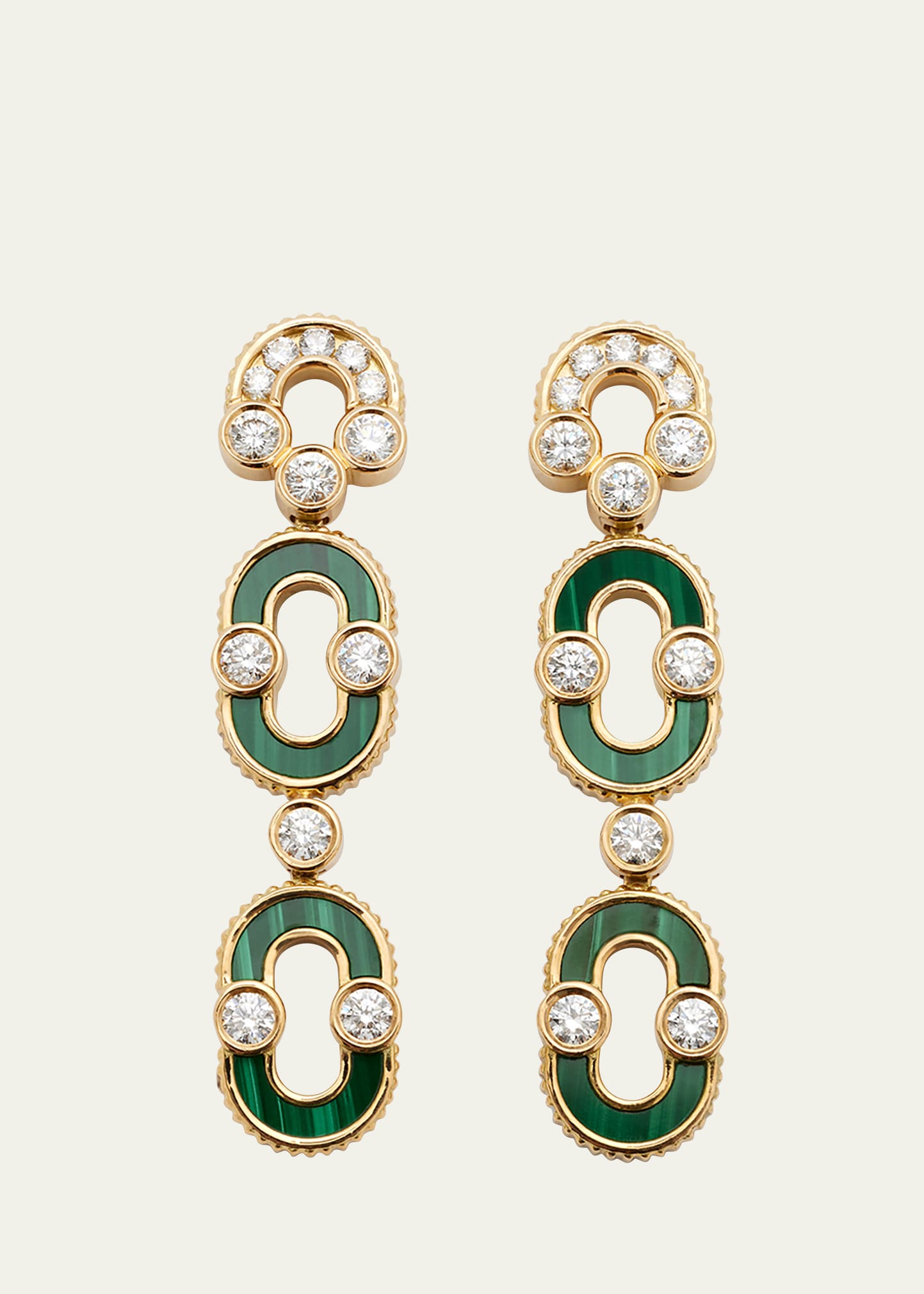 Magnetic Duo Earrings in Malachite, 18K Yellow Gold and Diamonds