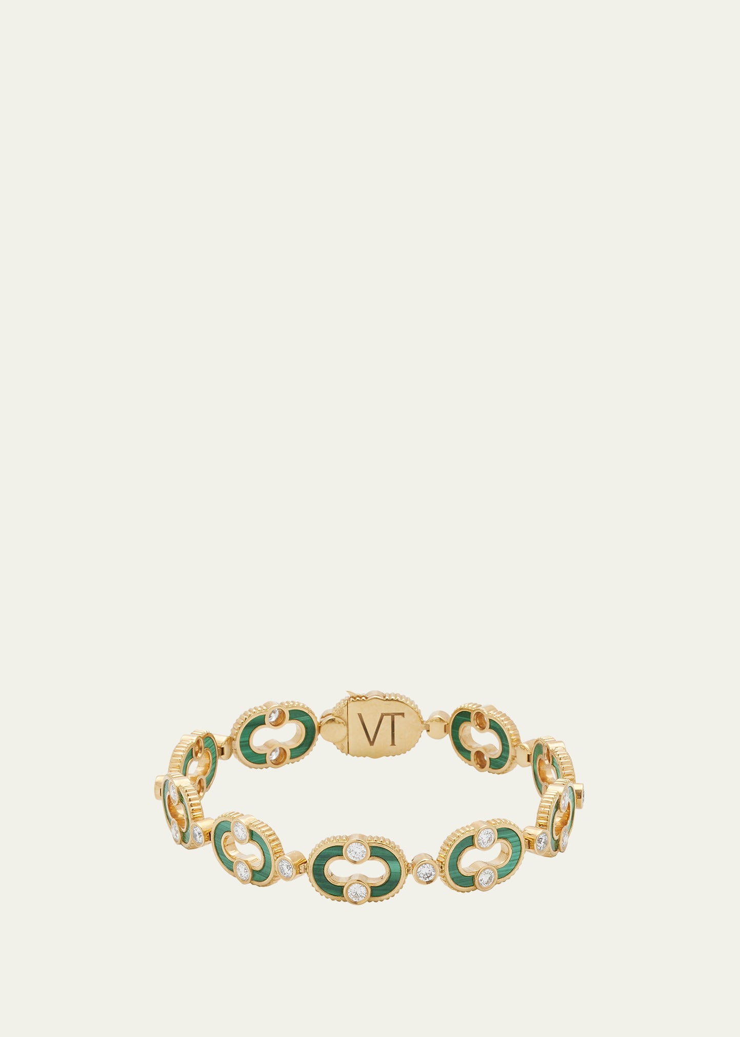 Magnetic Enchaine Malachite Bracelet in 18K Yellow Gold and Diamonds