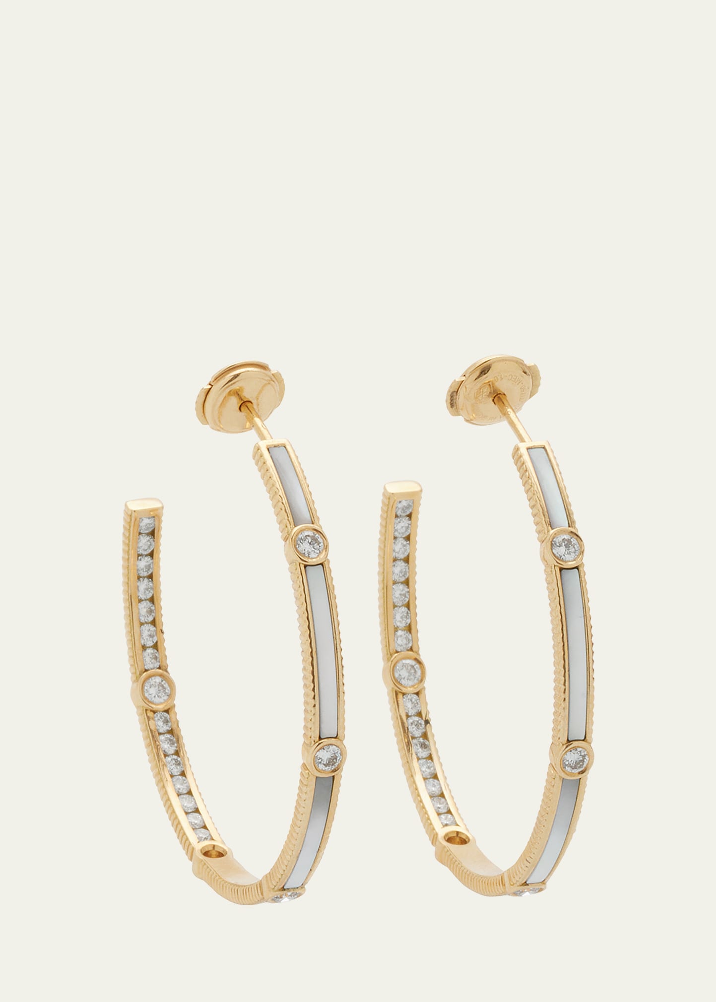 Rayon Extra-Large Mother-of-Pearl Hoop Earrings with 18K Yellow Gold and Diamonds