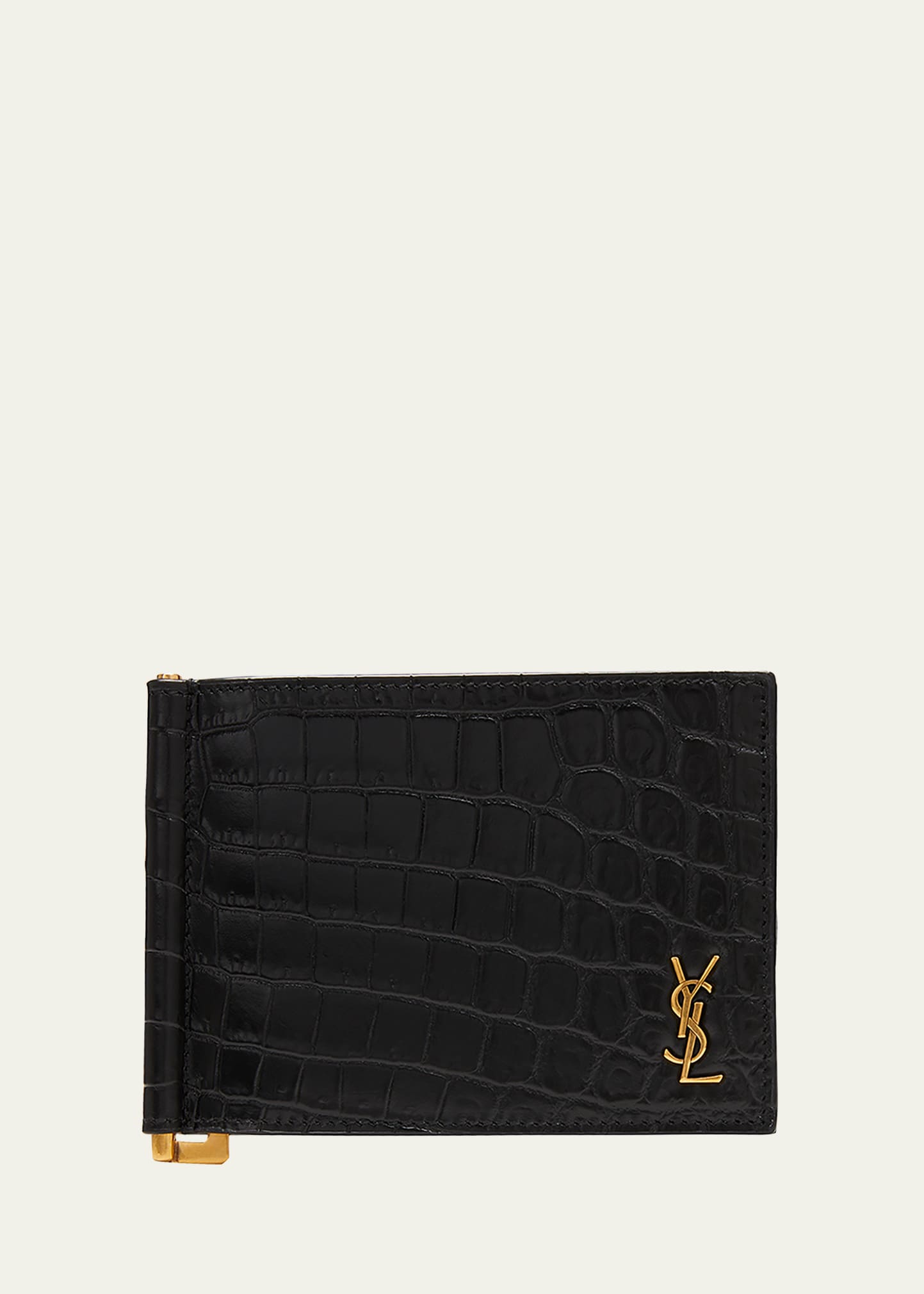 Men's Croc-Embossed Leather Bifold Wallet w/ Bill Clip
