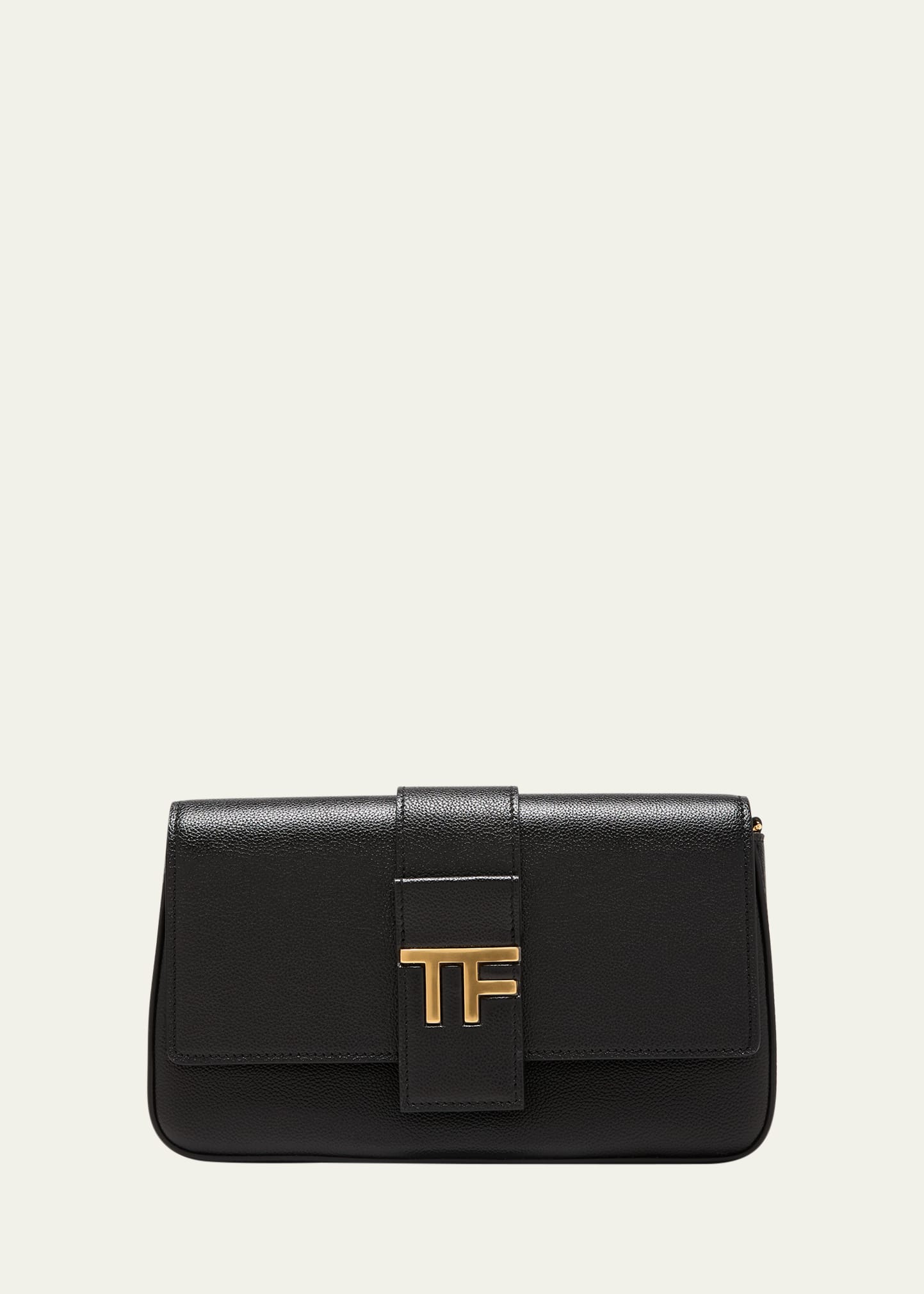 Tom Ford Grain Leather Chain Shoulder Bag In Black