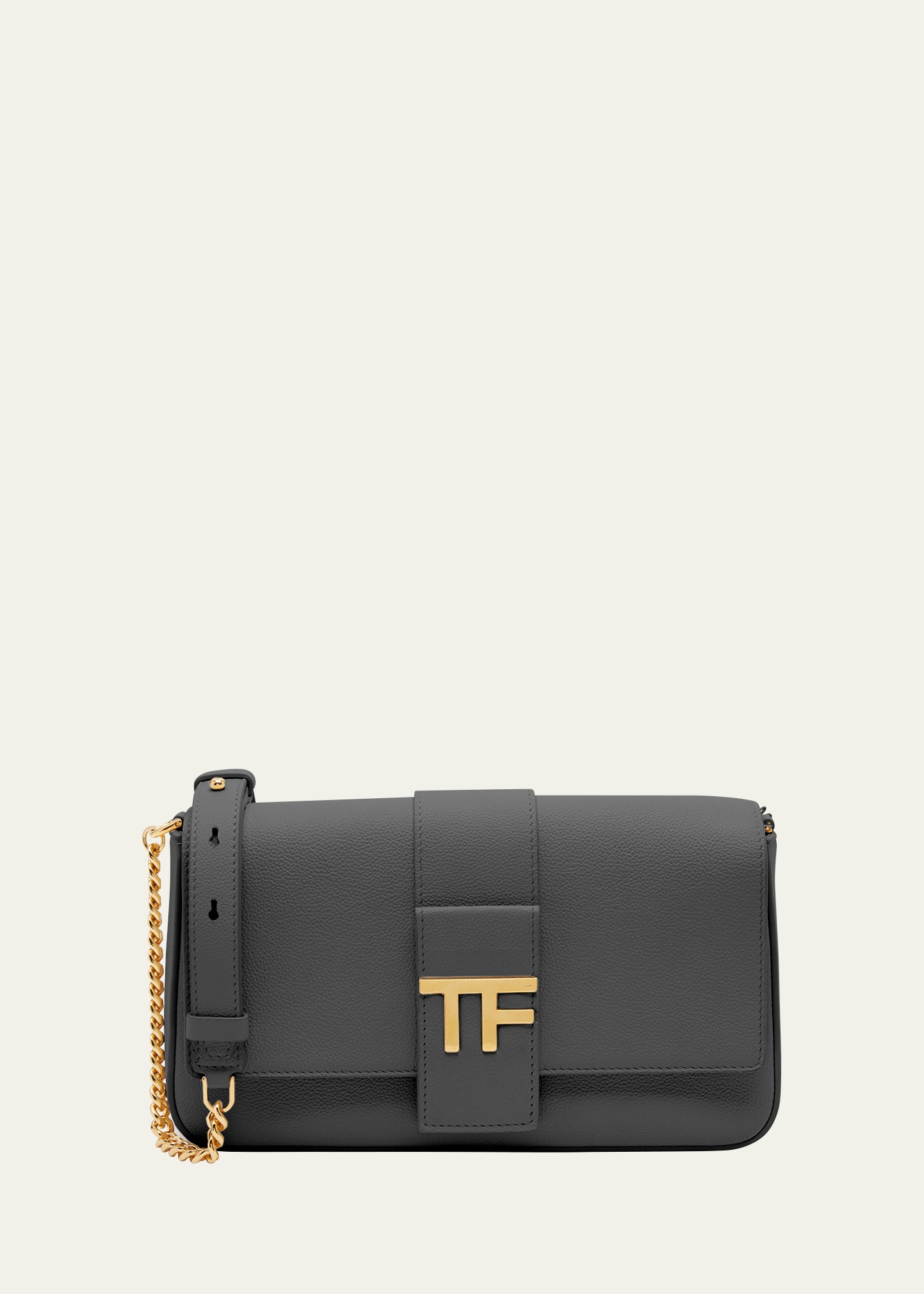 Tom Ford Grain Leather Chain Shoulder Bag In 1g003 Graphite