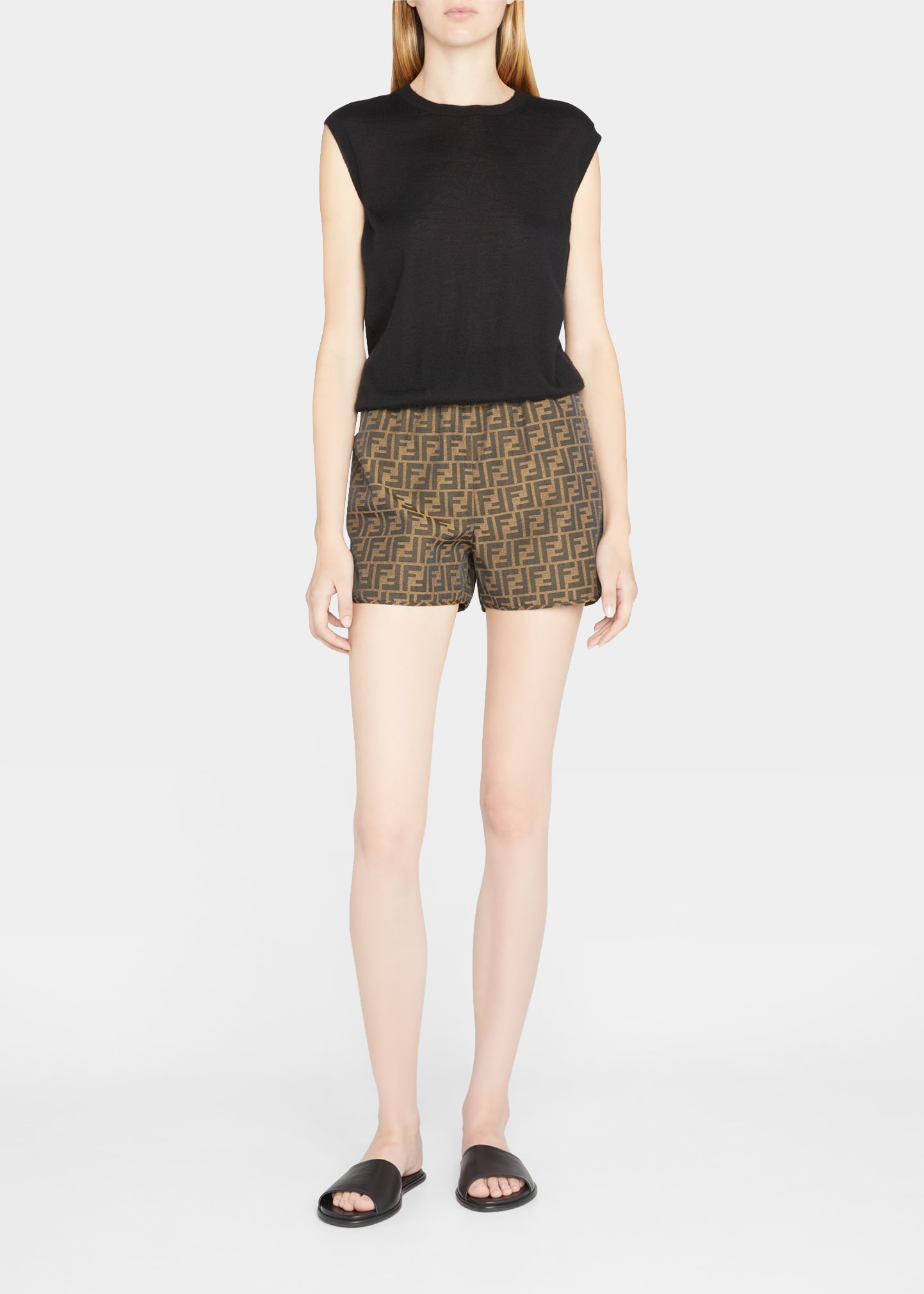 Fendi Logo Jacquard Canvas Shorts In Tobacco