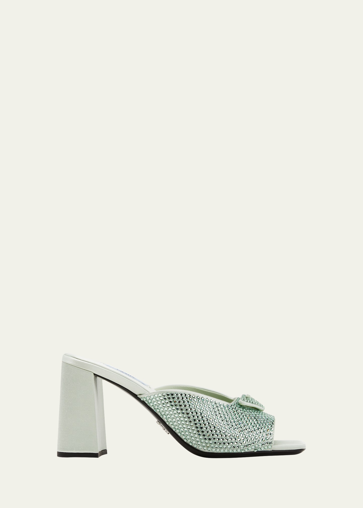 PRADA CRYSTAL SILK LOGO MULE SANDALS