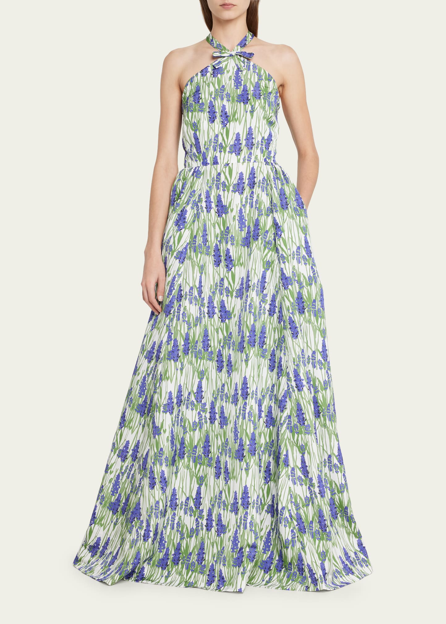 Lavender-Print Halter Maxi Dress