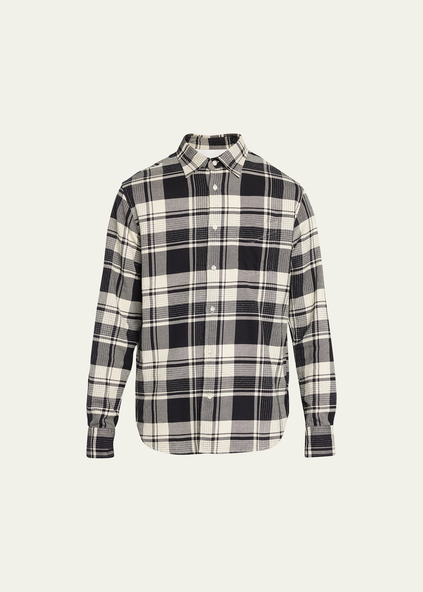 Shop Officine Generale Men's Giacomo Plaid Sport Shirt In Black/ecru