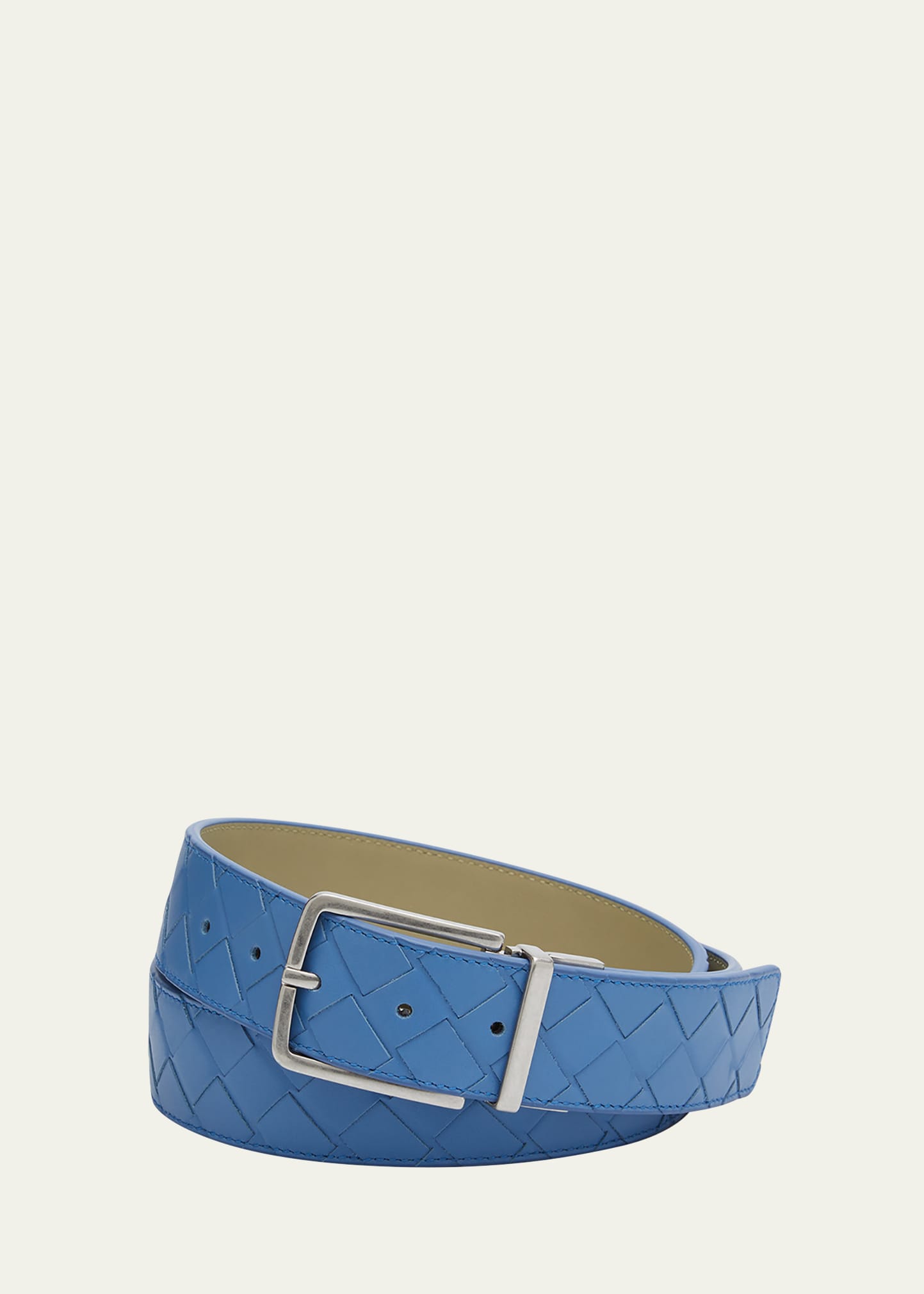 Bottega Veneta Men's Reversible Intrecciato Leather Belt In Surf/travertine-s